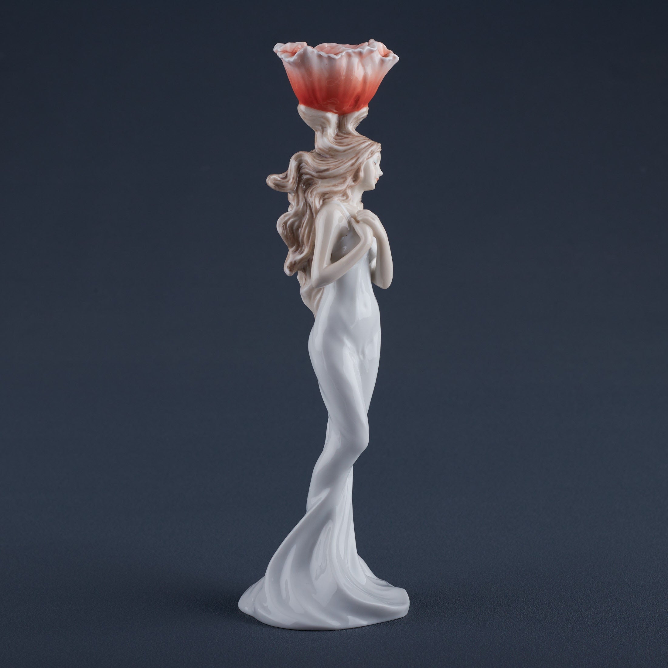 Lady with Poppy Porcelain Candle Holder