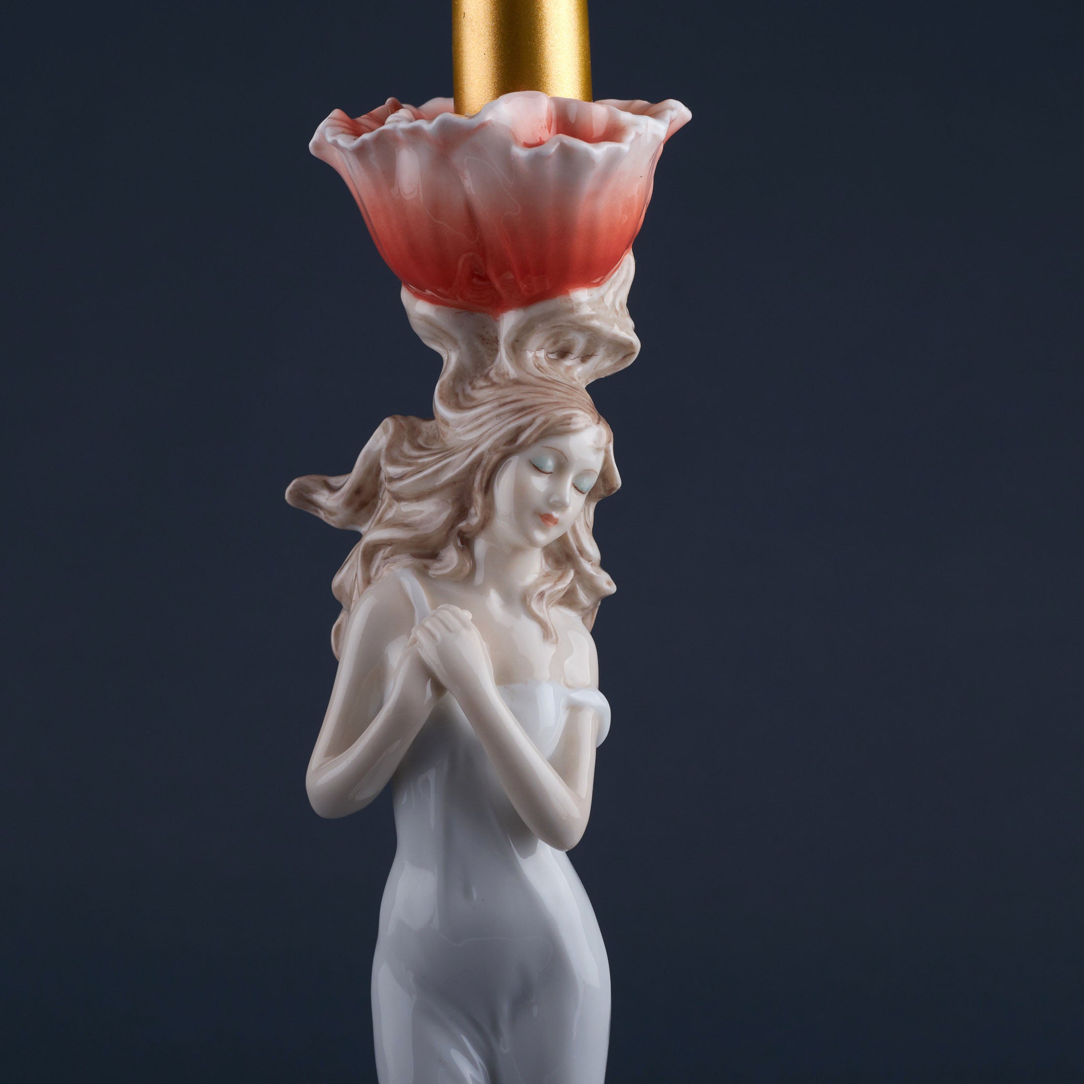 Lady with Poppy Porcelain Candle Holder