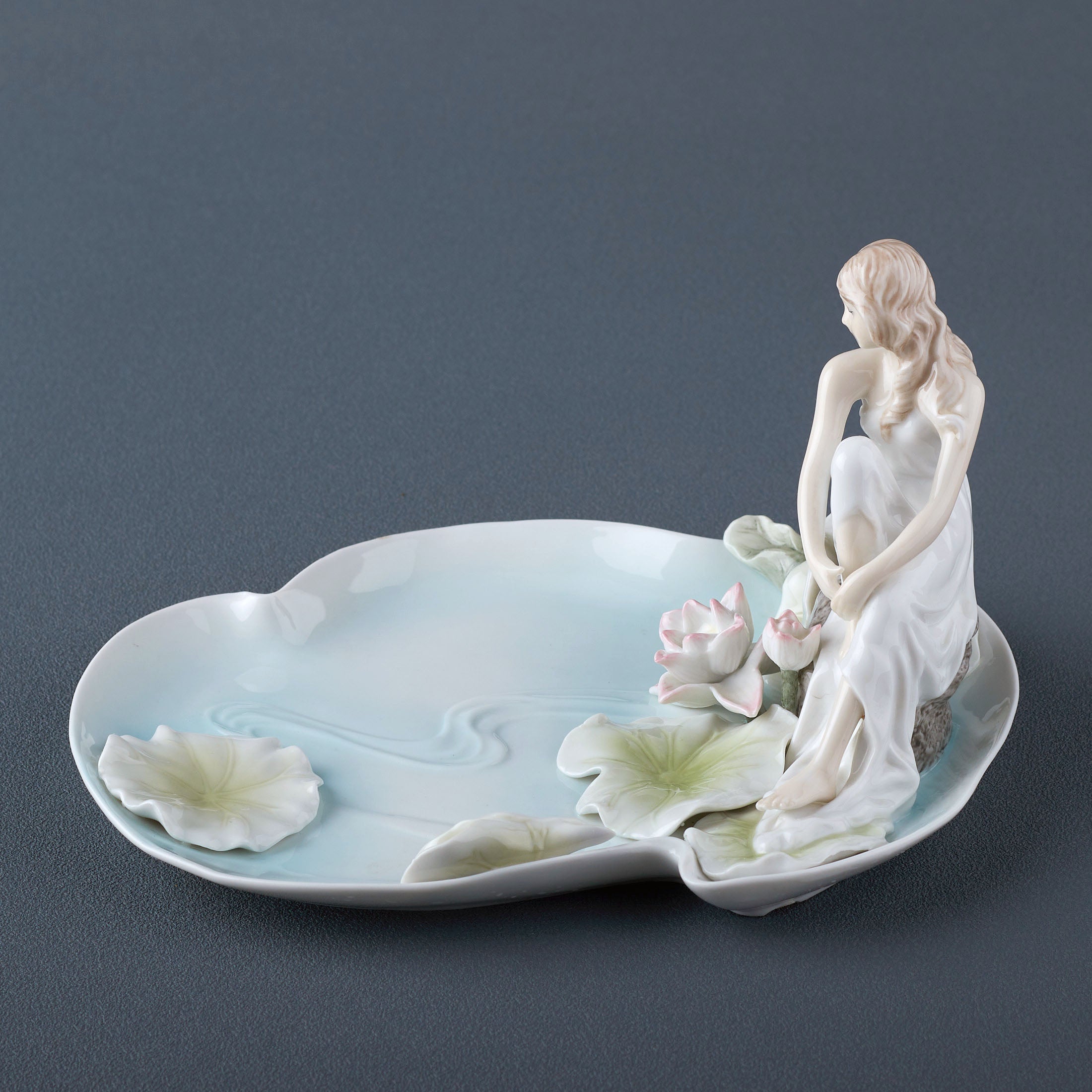 Girl Sitting By Lotus Pond Tray