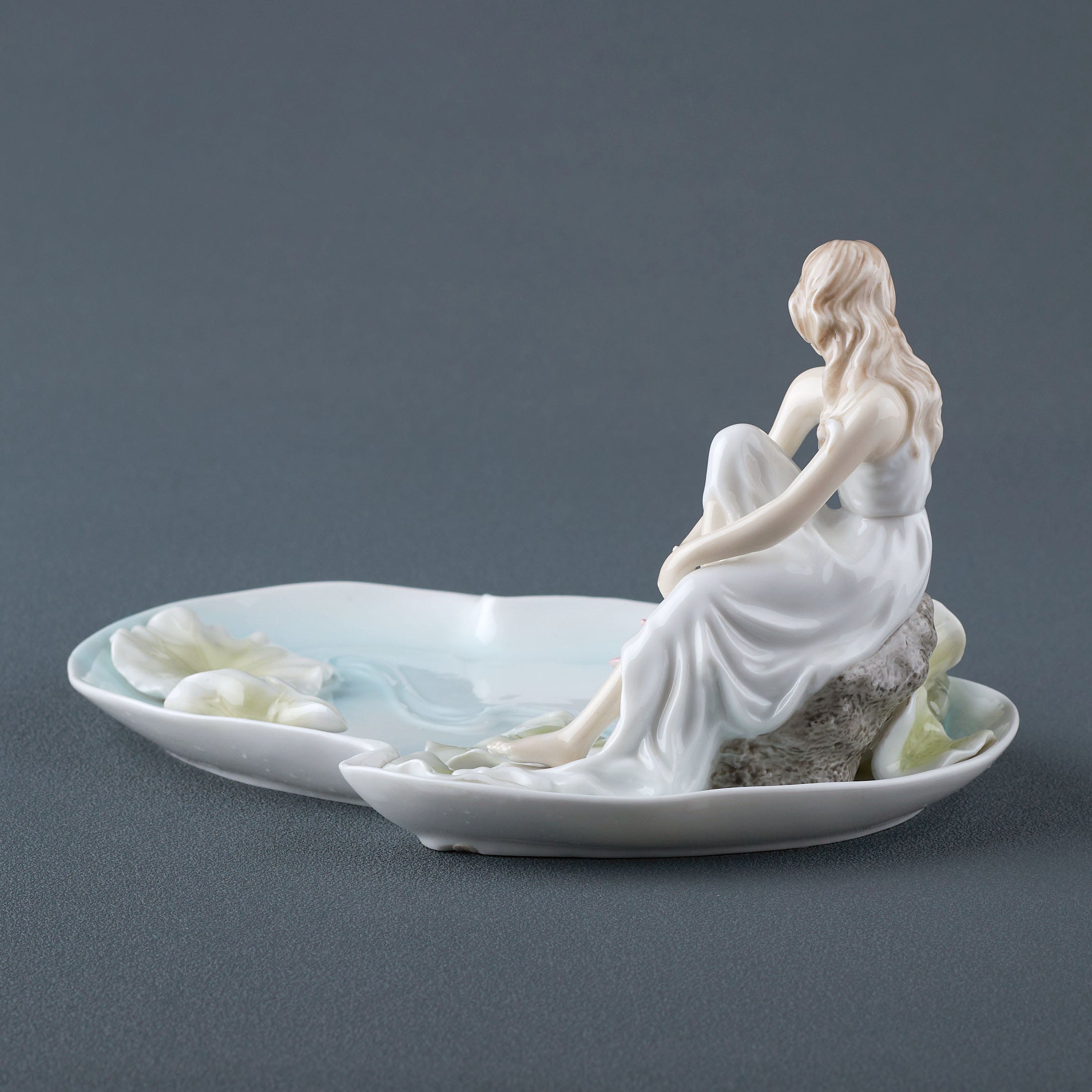 Girl Sitting By Lotus Pond Tray