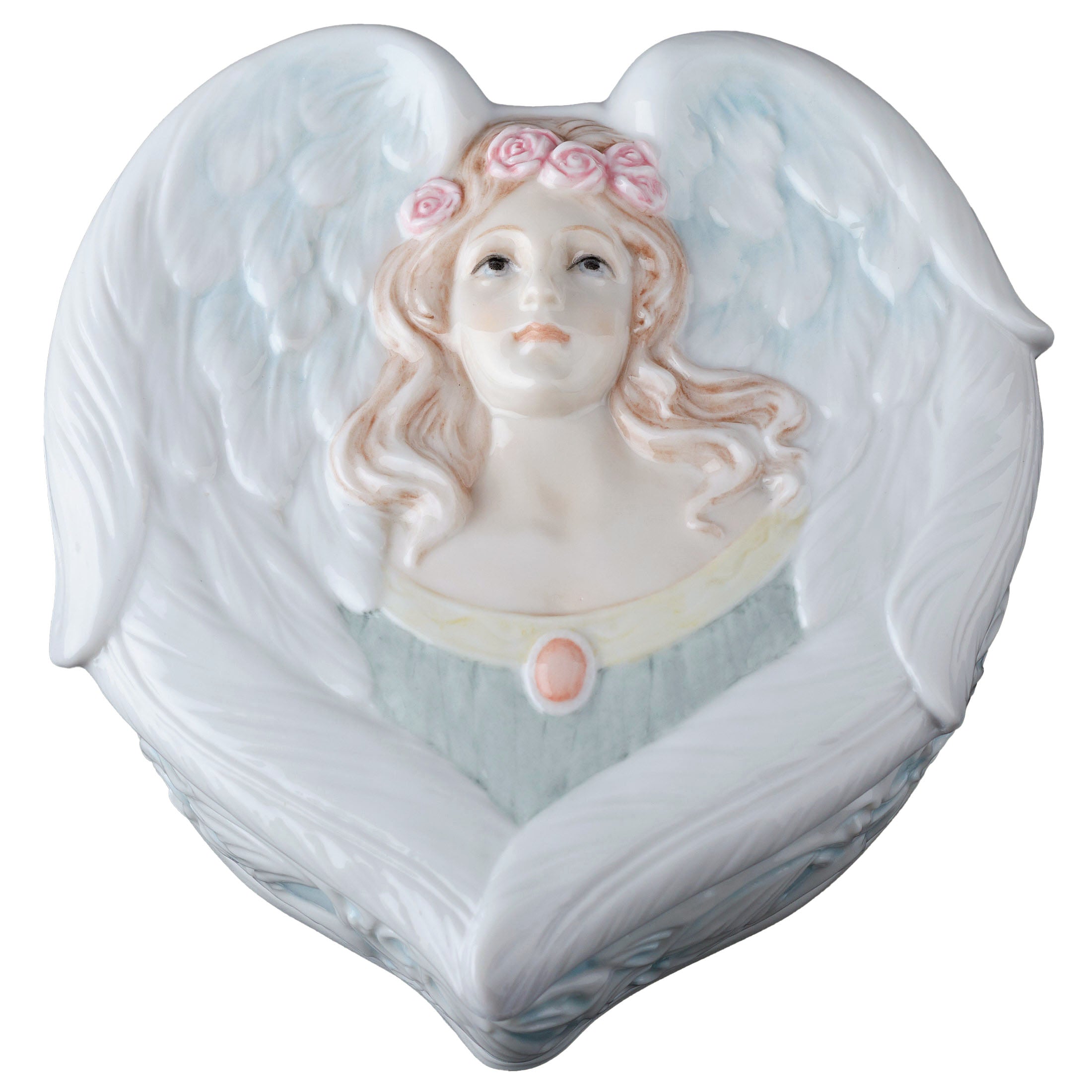 Angel With Rose Head Wreath Trinket Box