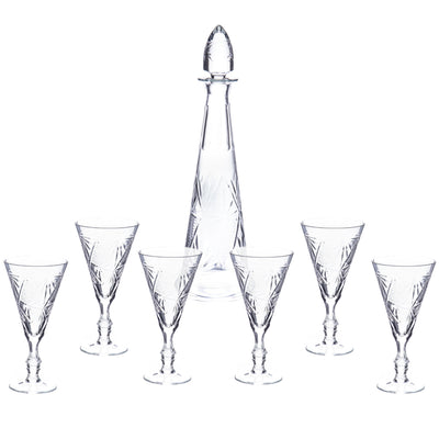 Wine set carafe and 6 glasses made of hand-cut glass | Handcrafted