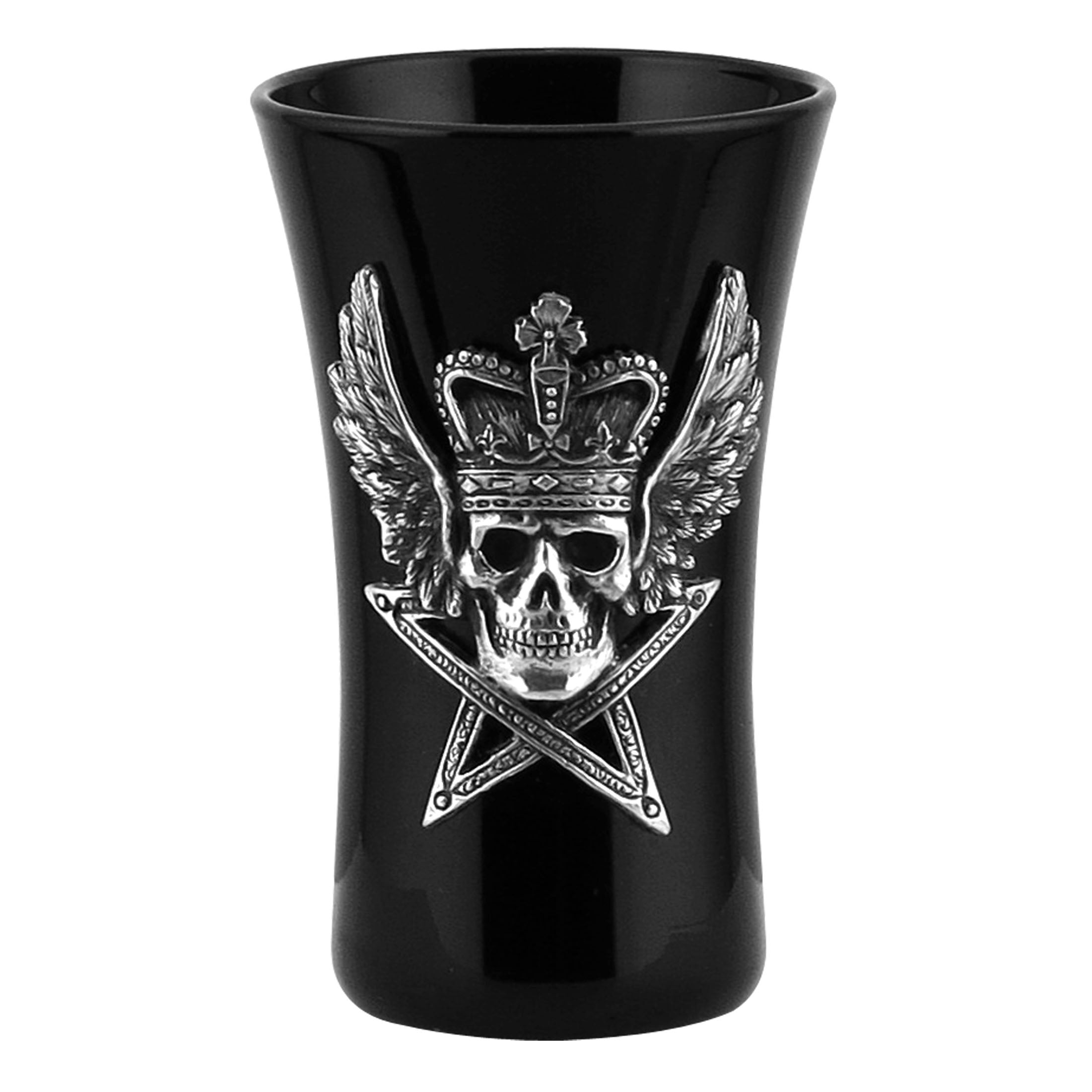 Winged Skull With Crown On Pentagram Shot Glass