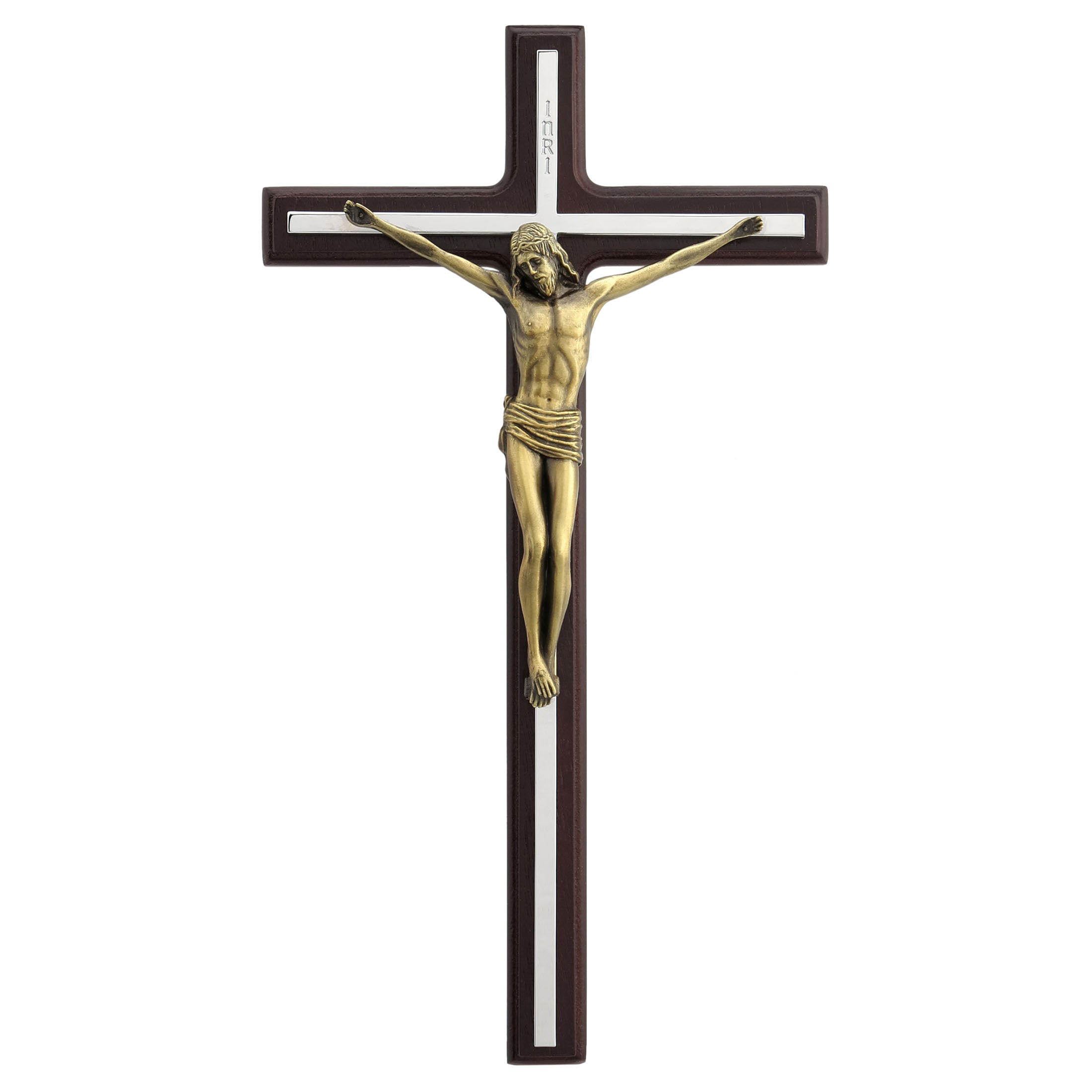 Crucifix Wall Plaque Silver Finish Cross And Bronze Jesus On Wood