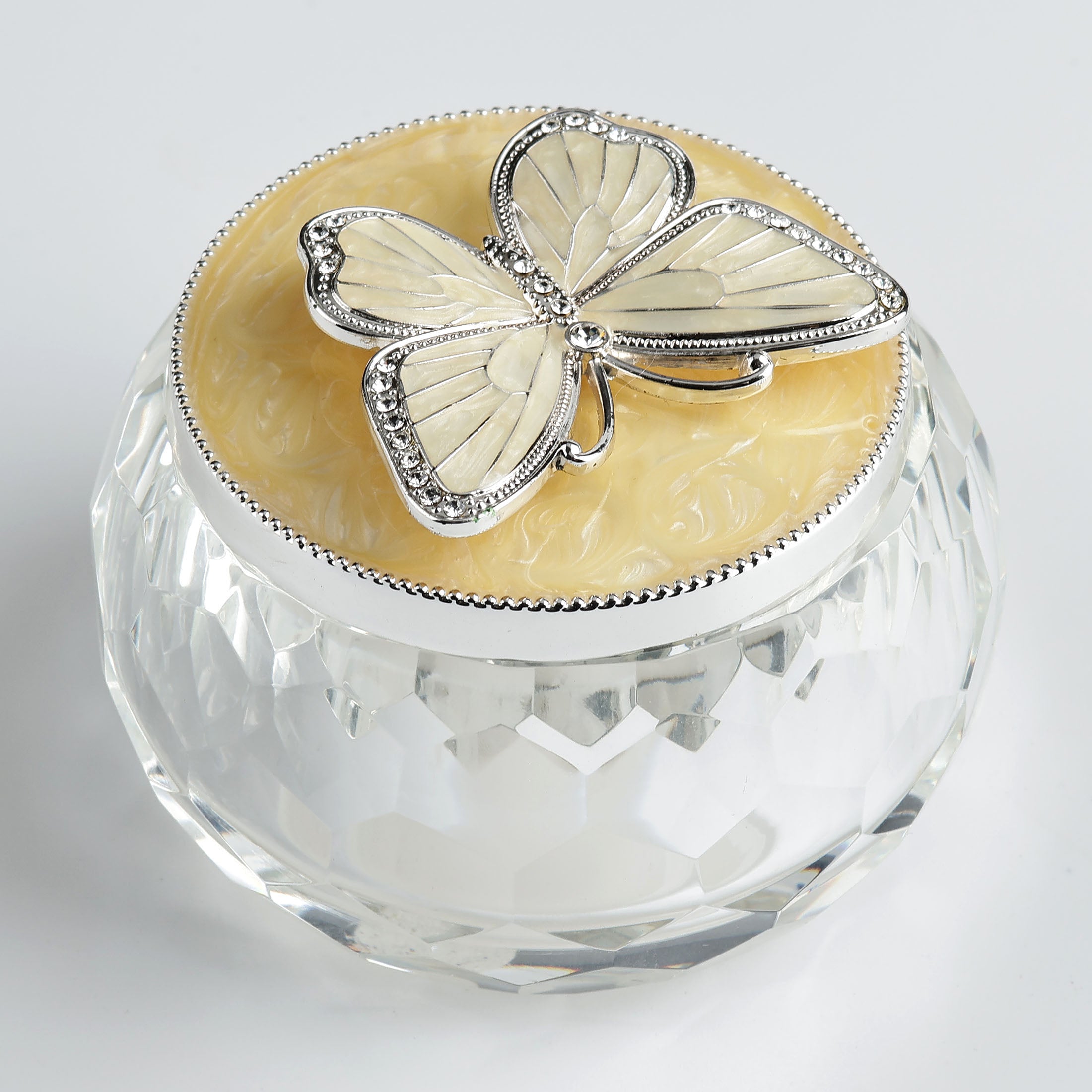 Crystal With Butterfly Lid Trinket Box