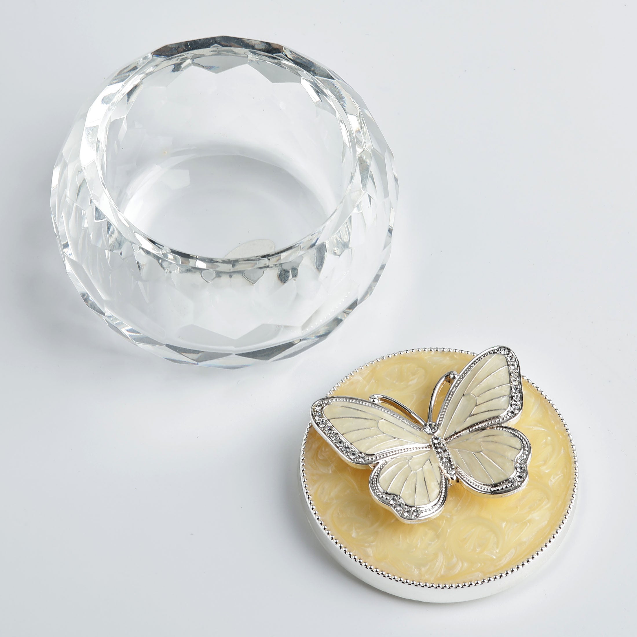 Crystal With Butterfly Lid Trinket Box