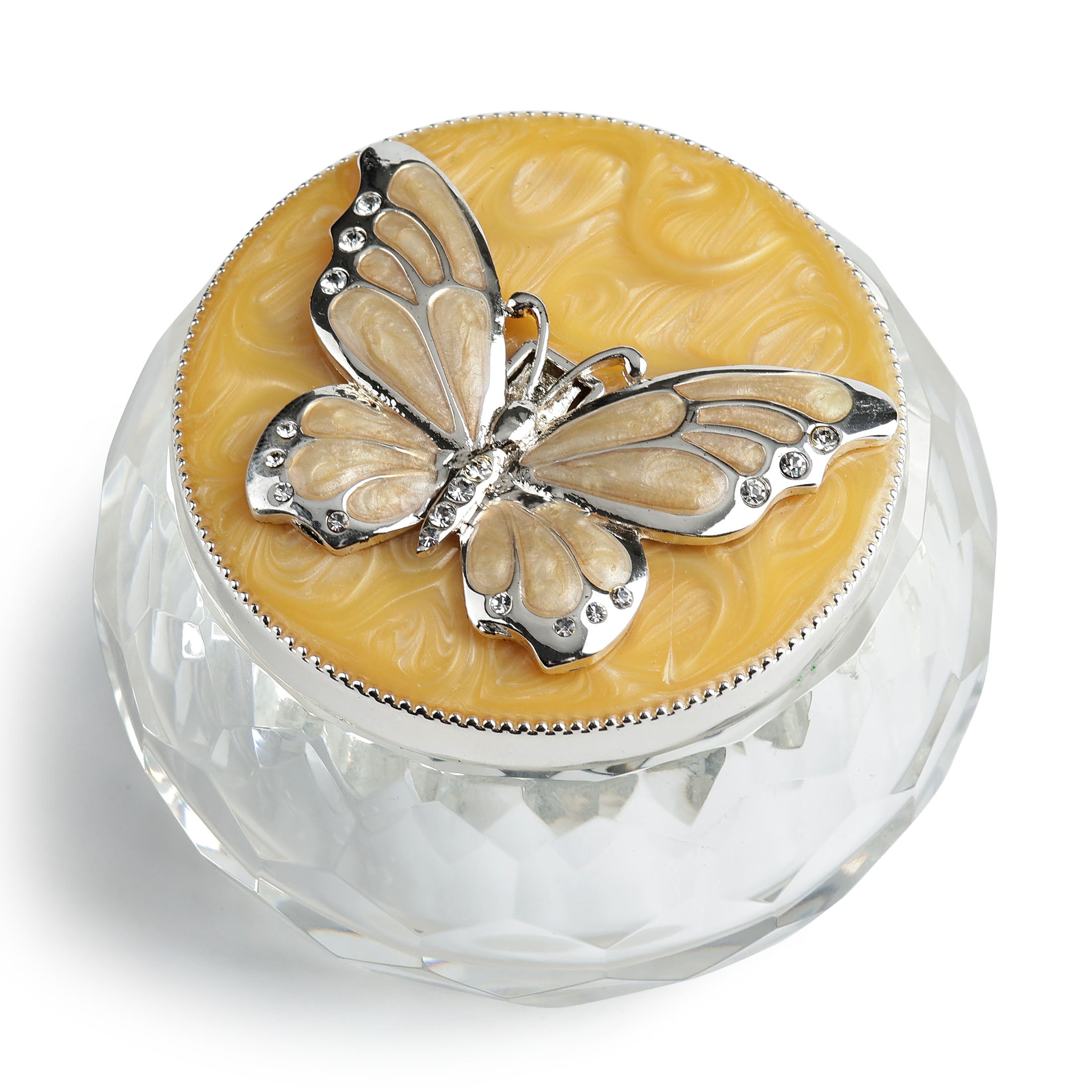 Crystal With Butterfly Lid Trinket Box