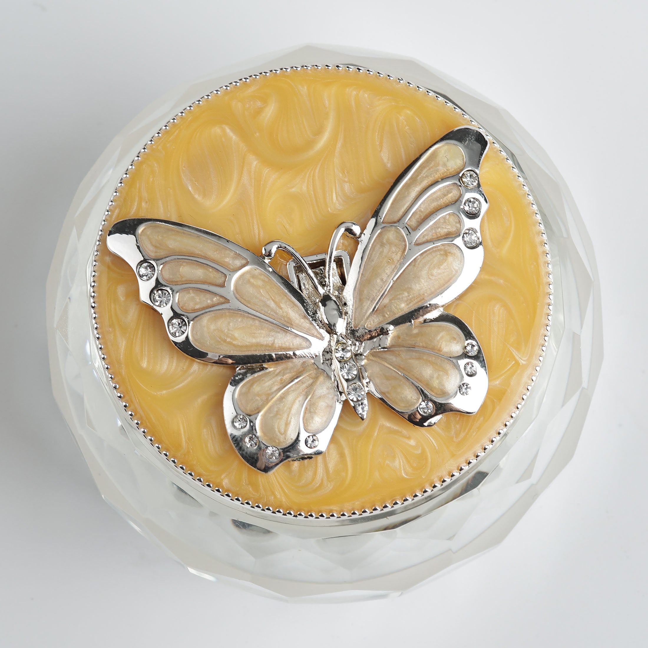 Crystal With Butterfly Lid Trinket Box