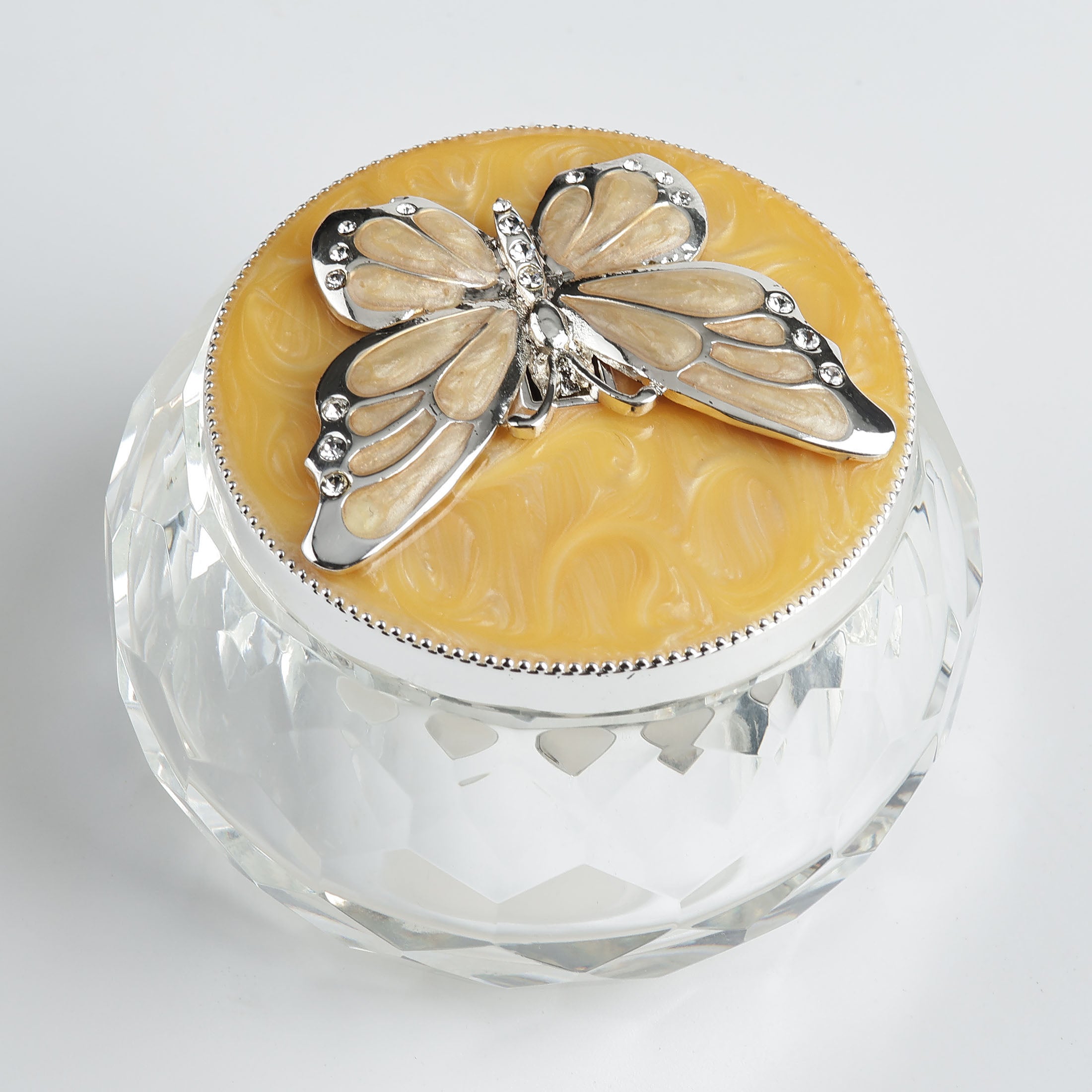 Crystal With Butterfly Lid Trinket Box