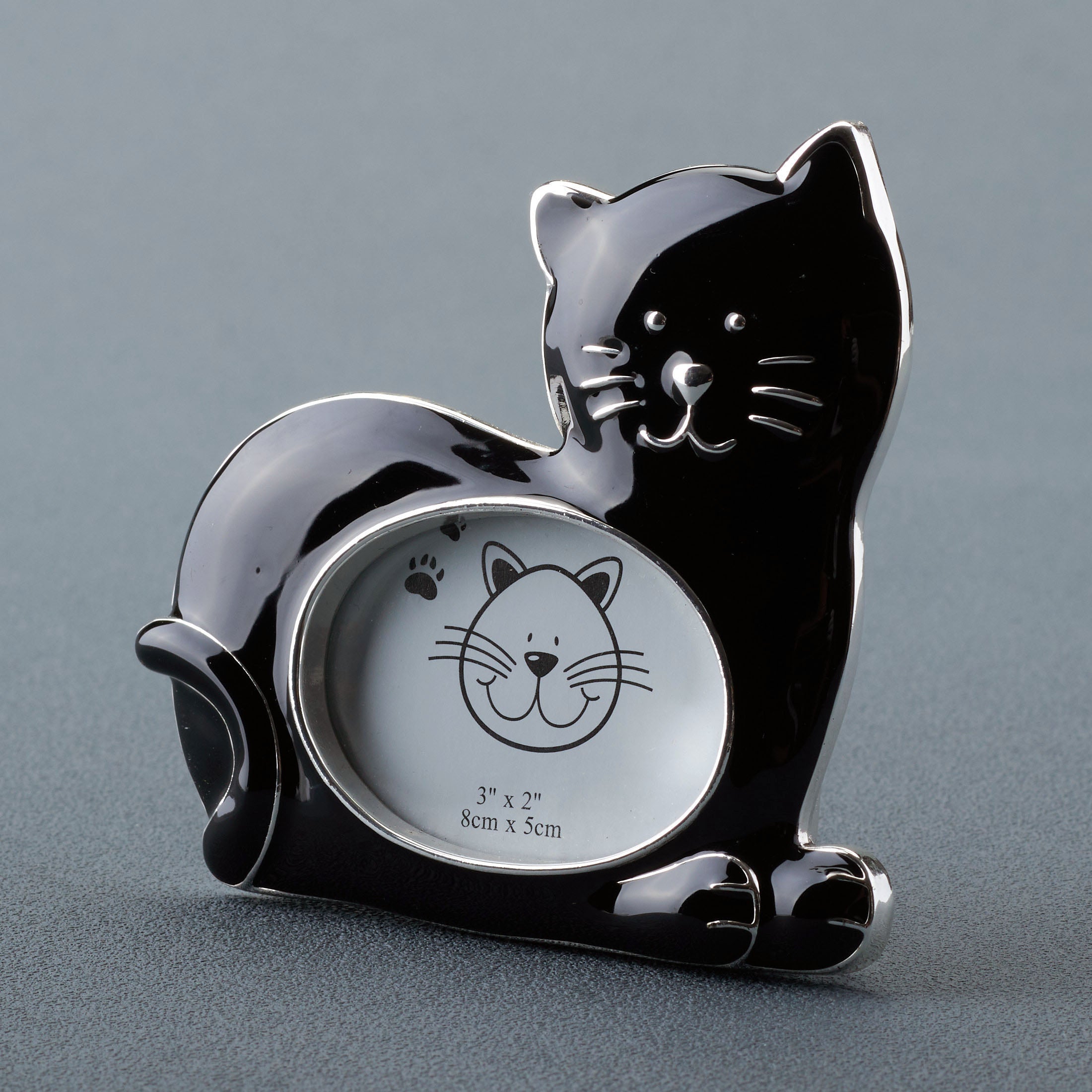 Cat Sitting Prone Photo Frame (Black)