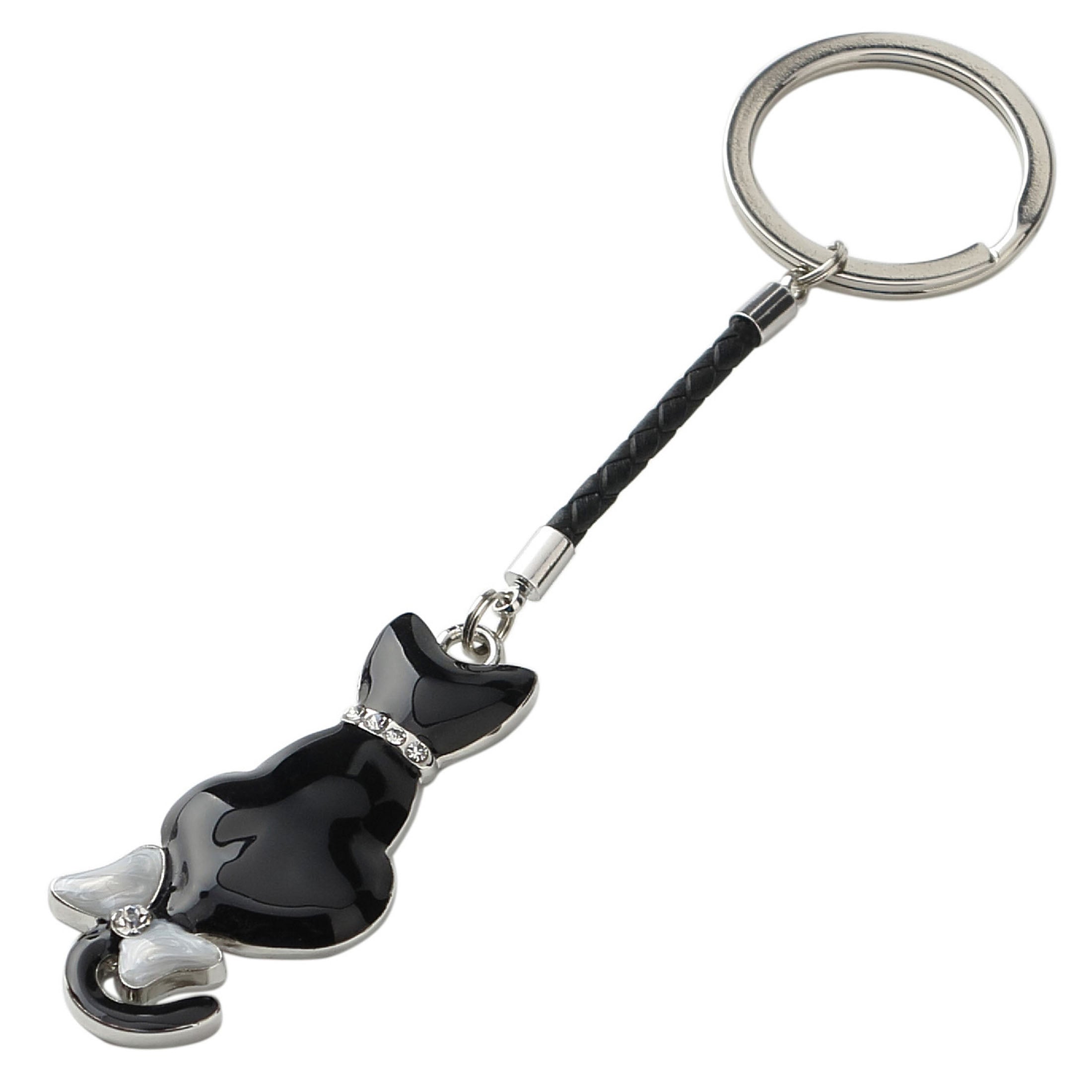 Cat With Tail Ribbon Keychain (Black)