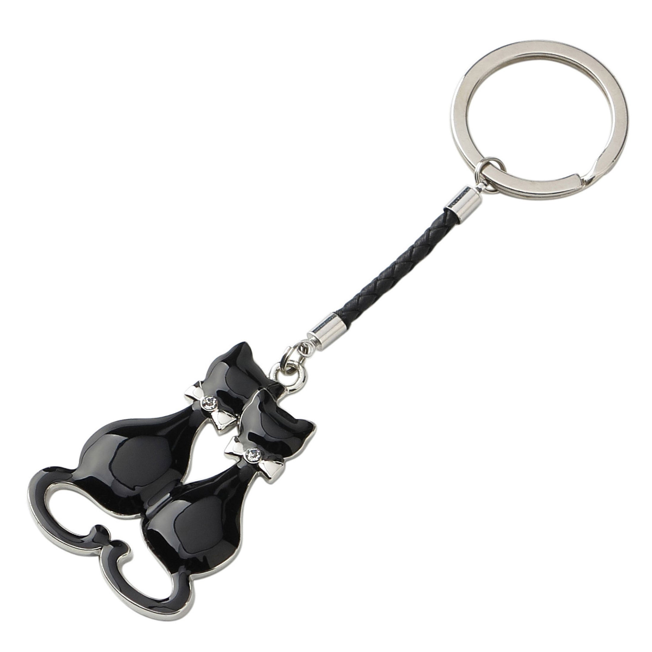 Cats Cuddling Keychain (Black)