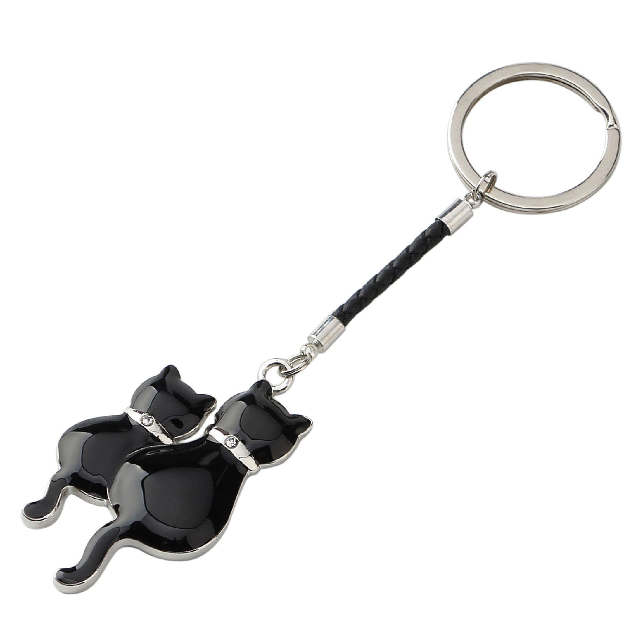 Kitten And Cat Cuddling Keychain (Black)