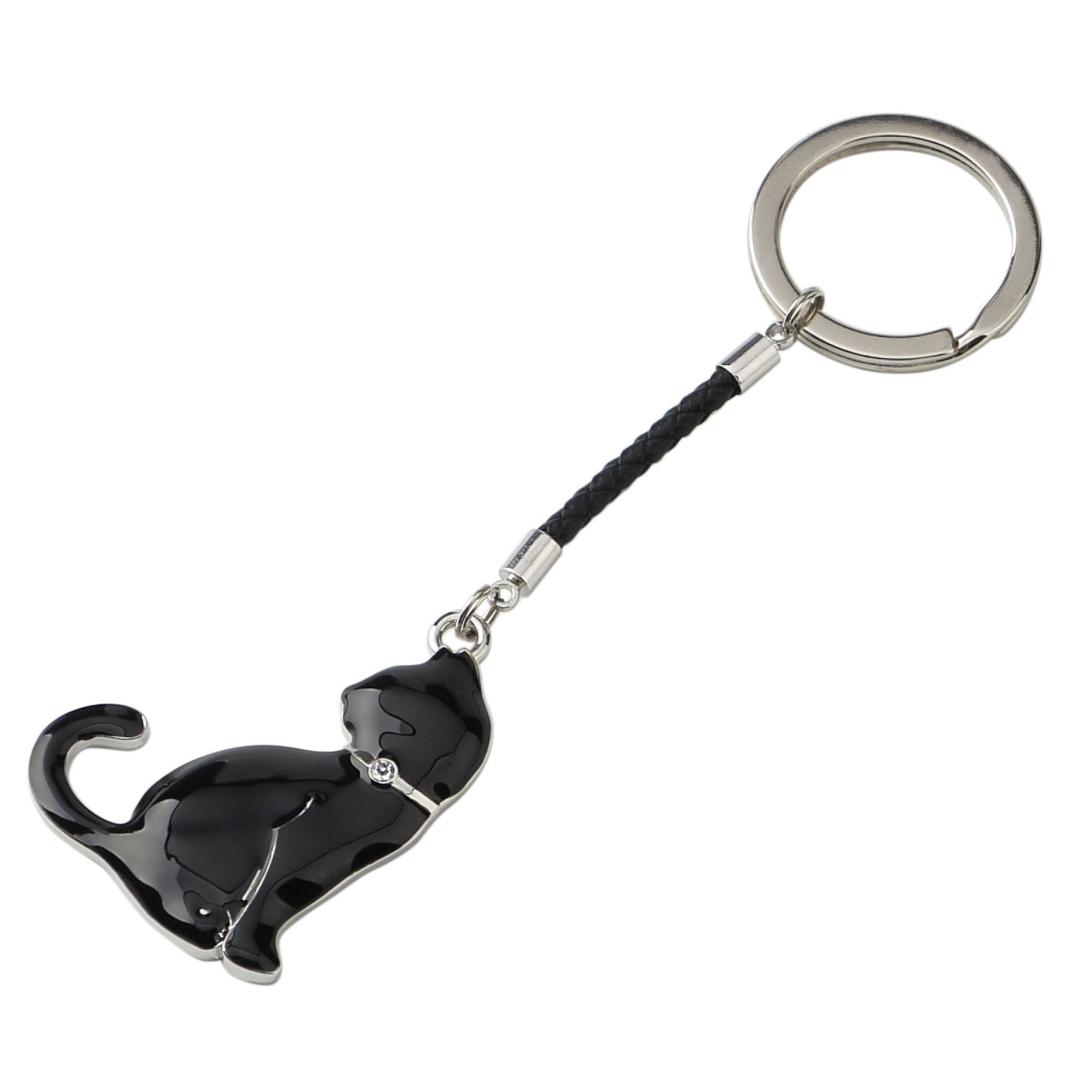 Cat With Head Turned Keychain (Black)
