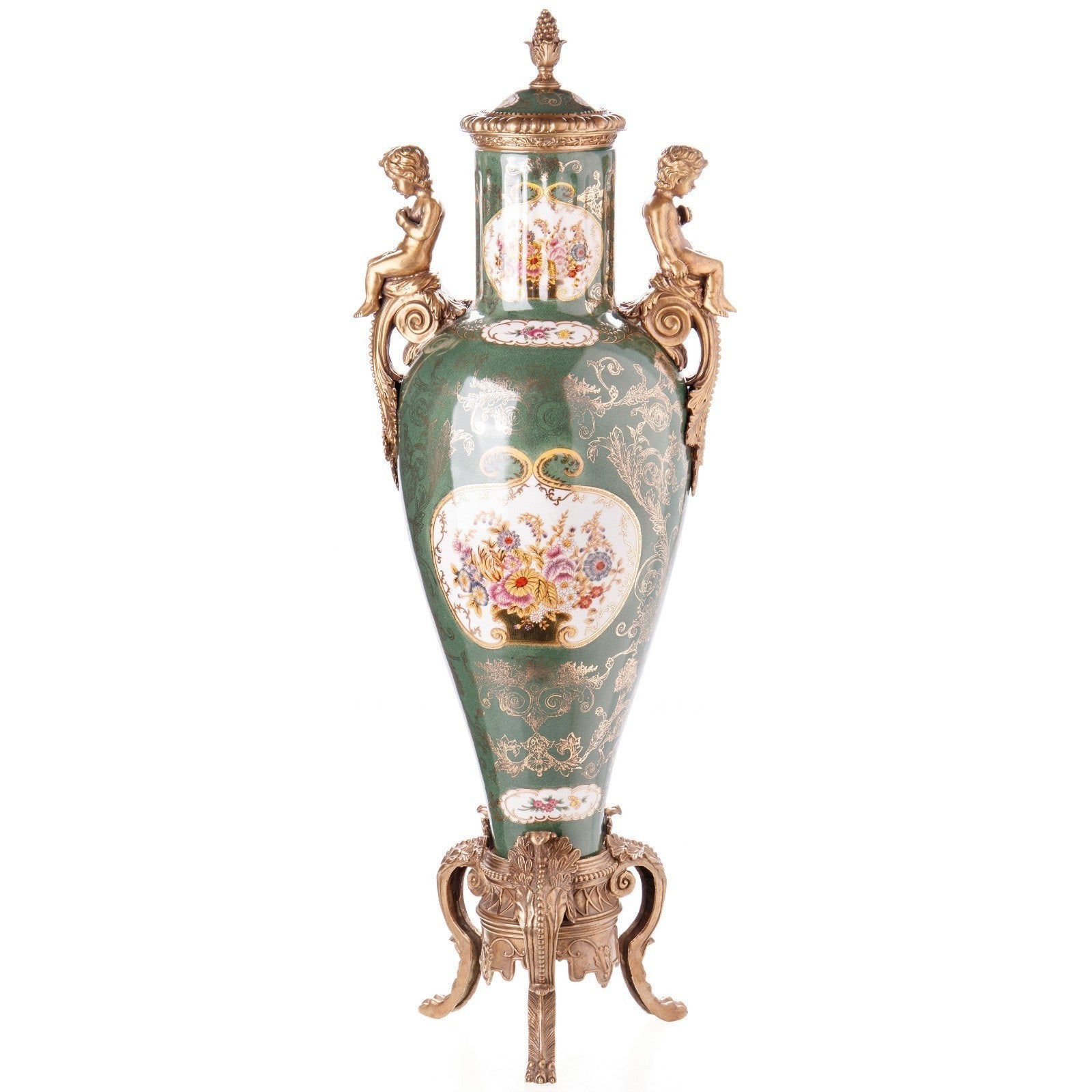Cherub Handled Lidded Vase | Handcrafted Porcelain Decor | Gift Idea