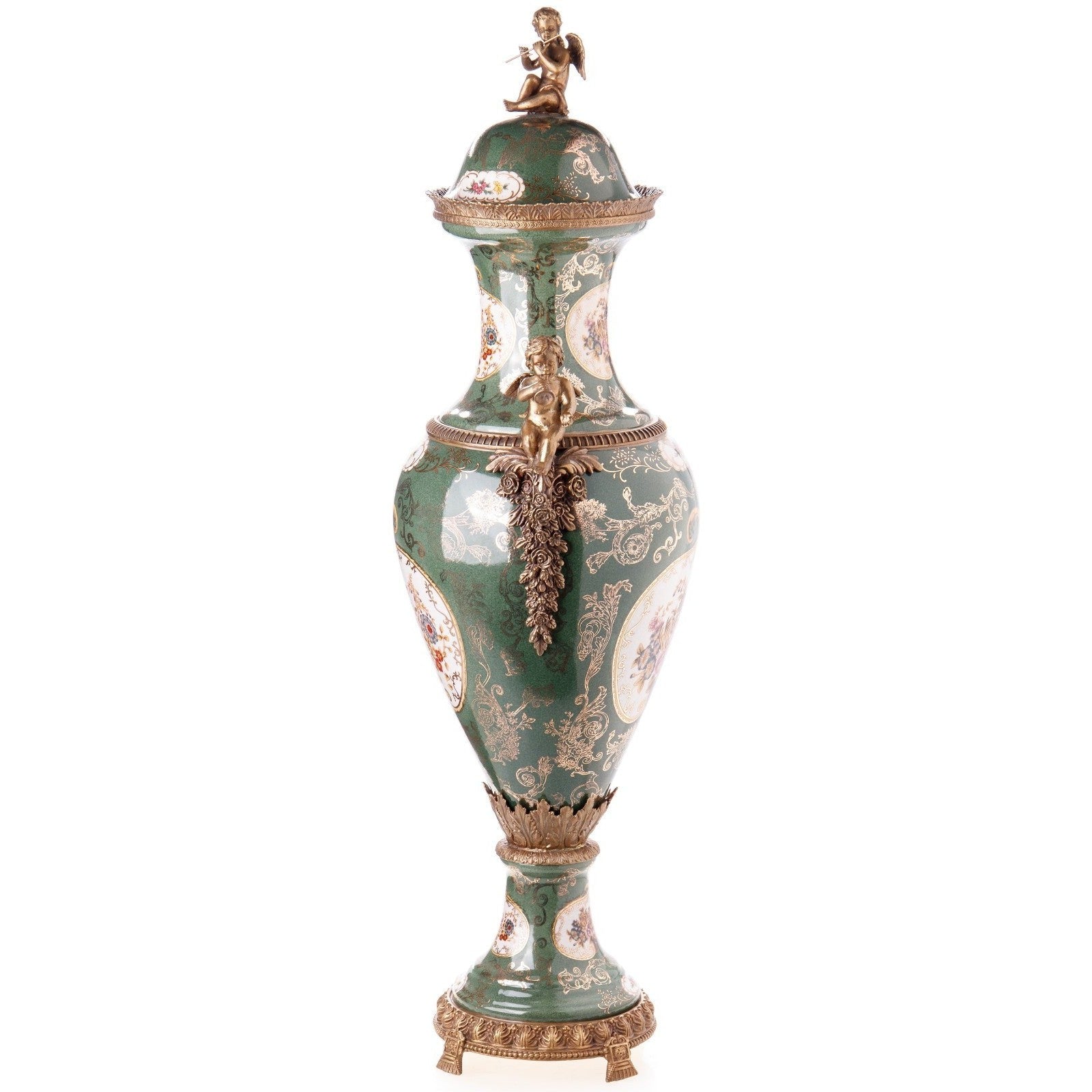 Cherub Mounted Lidded Urn | Handcrafted Porcelain Decor | Gift Idea