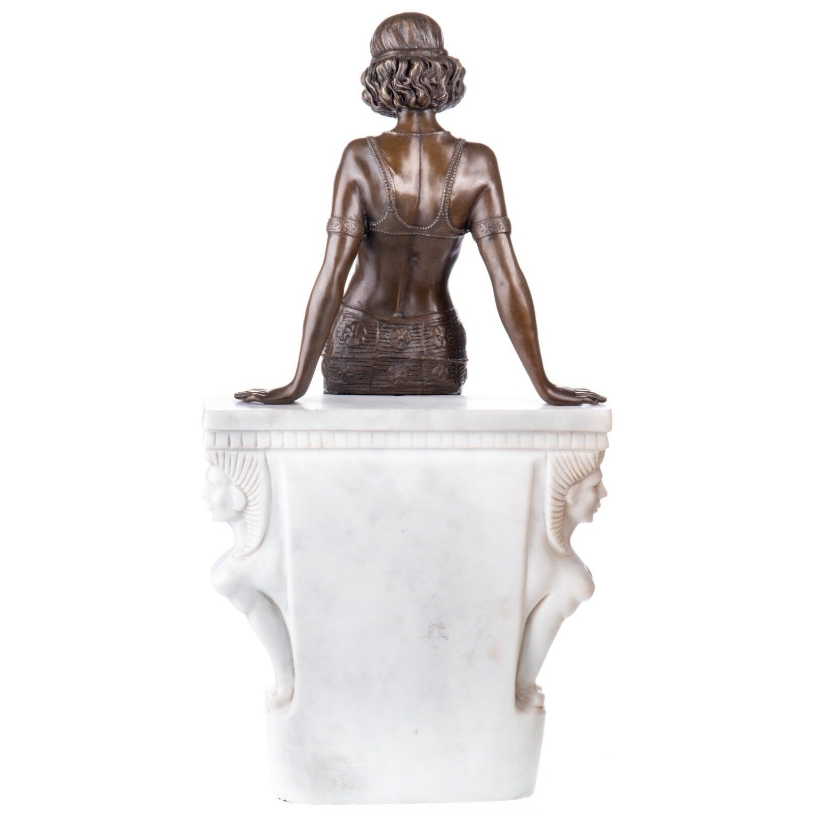 Art Deco Lady by Marble Pedestal | Handcrafted Bronze Decor