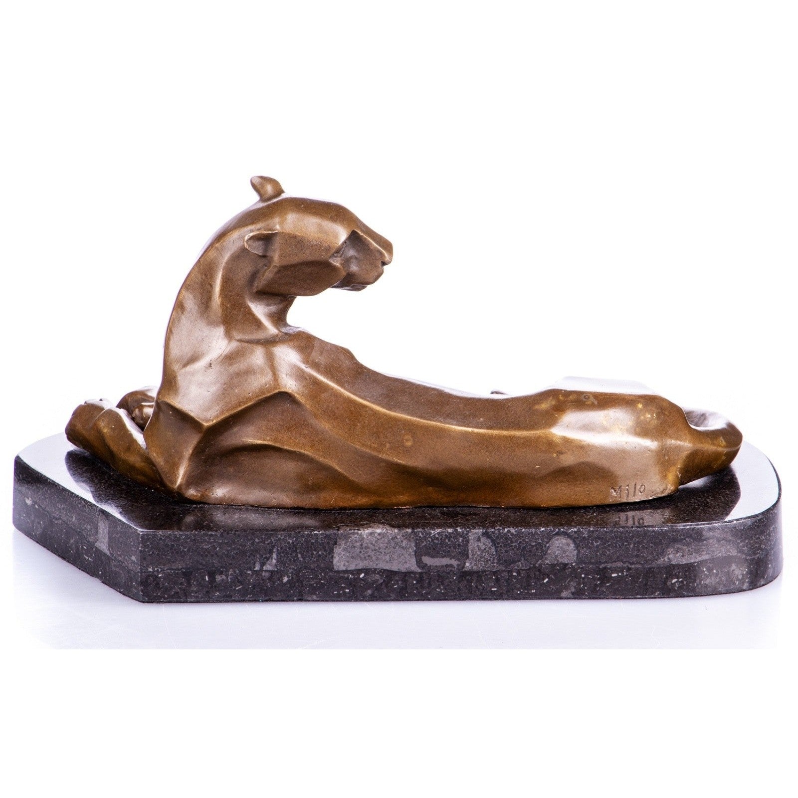 Reclining Geometric Panther | Handcrafted Bronze Decor