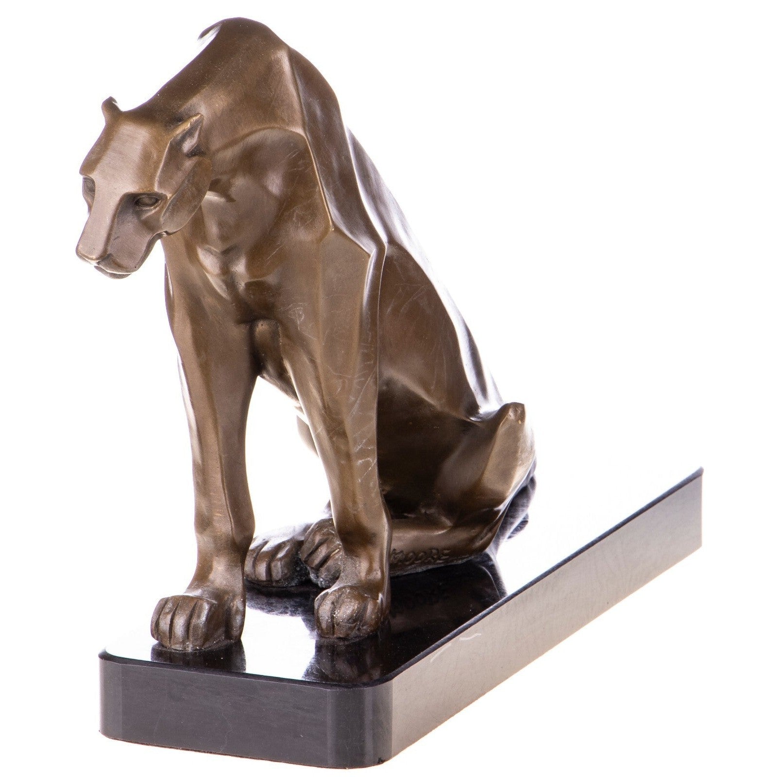 Geometric Seated Panther | Handcrafted Bronze Decor