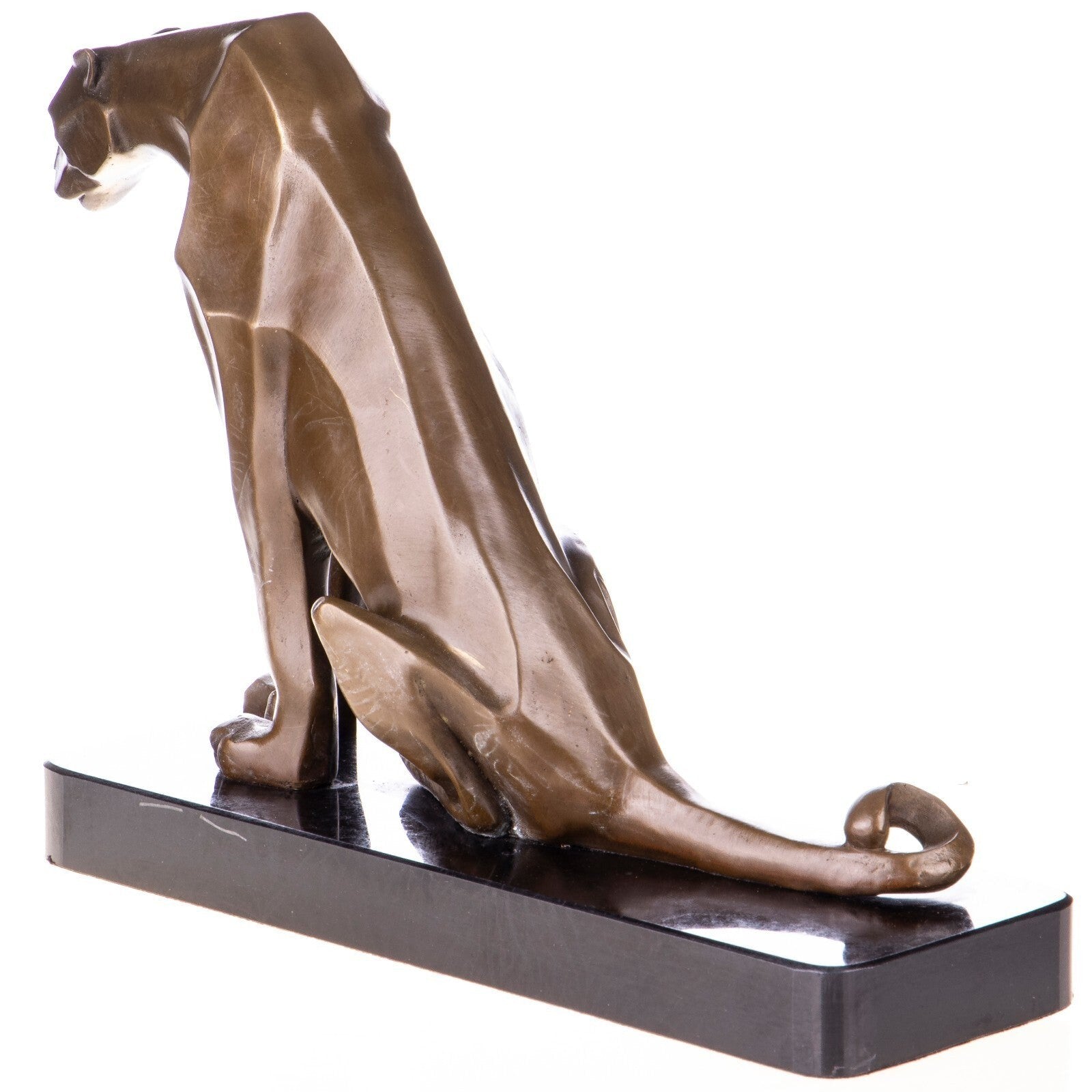 Geometric Seated Panther | Handcrafted Bronze Decor