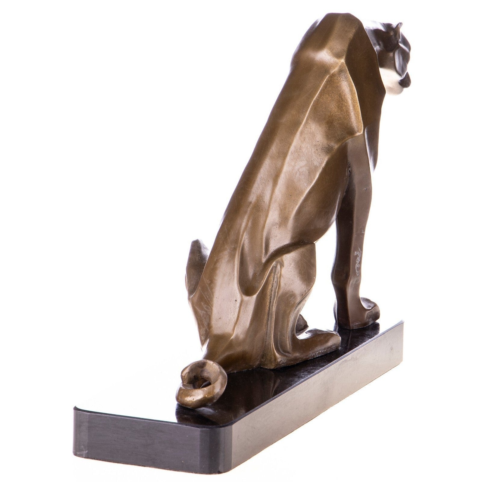 Geometric Seated Panther | Handcrafted Bronze Decor