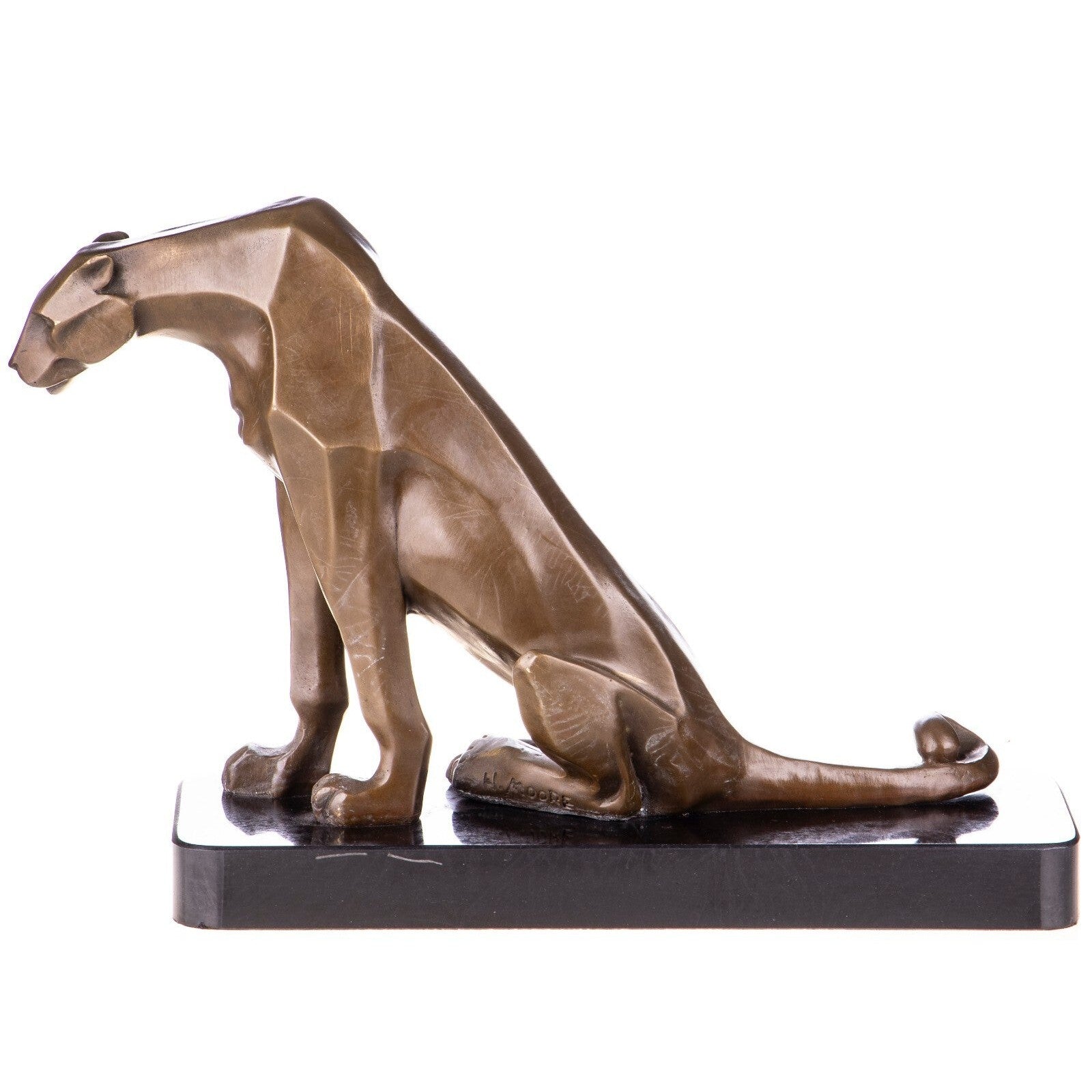 Geometric Seated Panther | Handcrafted Bronze Decor