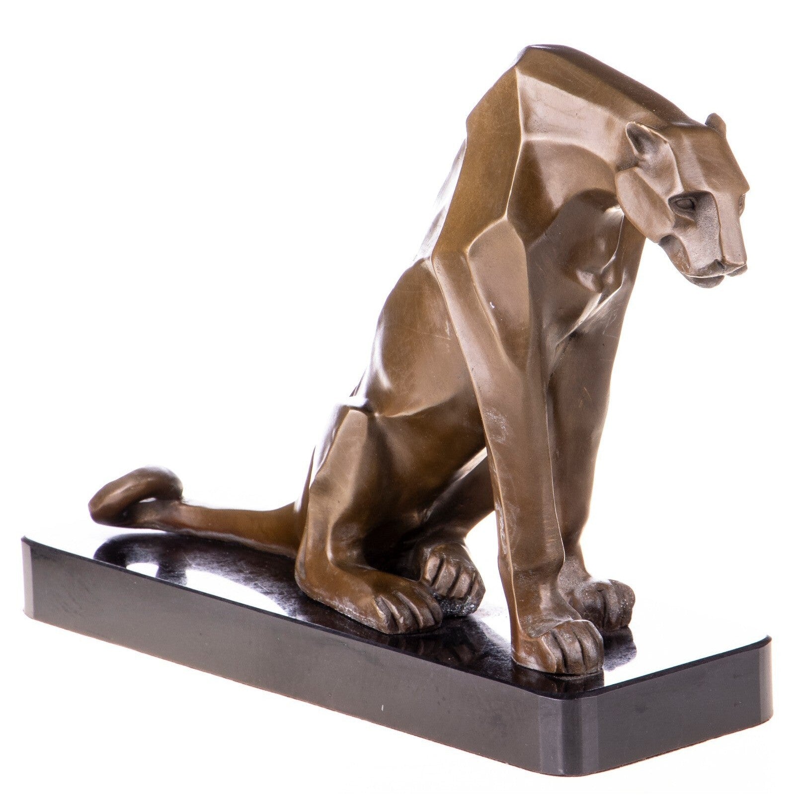 Geometric Seated Panther | Handcrafted Bronze Decor
