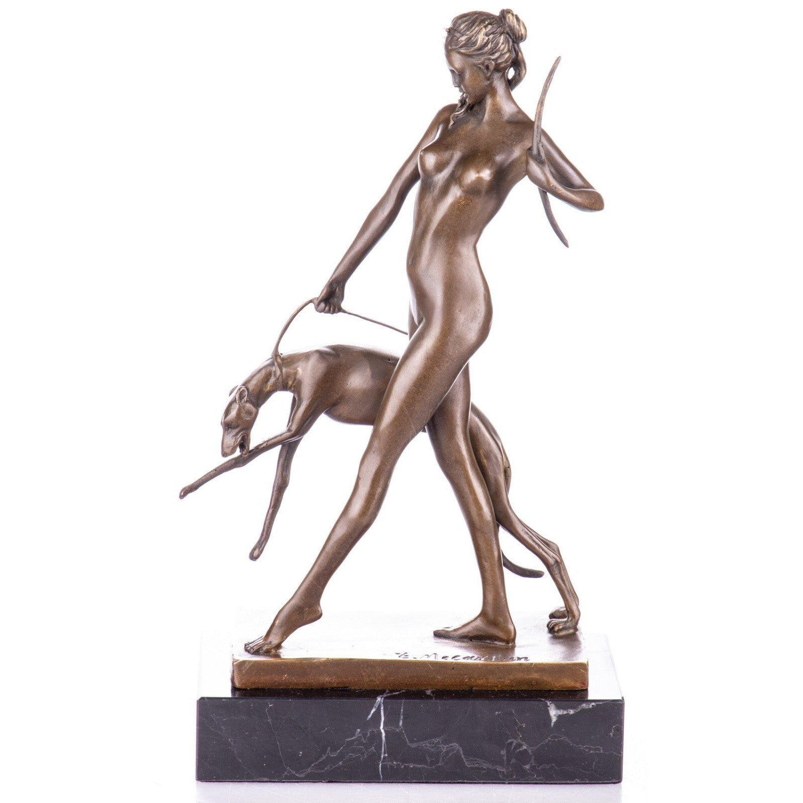 Artemis with Greyhound | Handcrafted Bronze Decor
