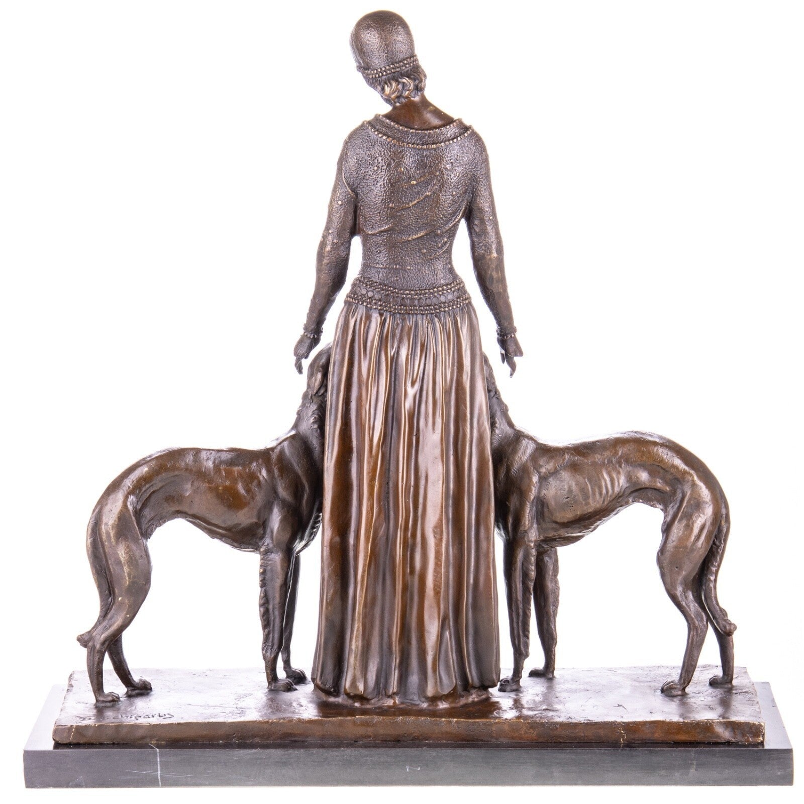 Elegant Lady with Greyhounds | Handcrafted Bronze Decor
