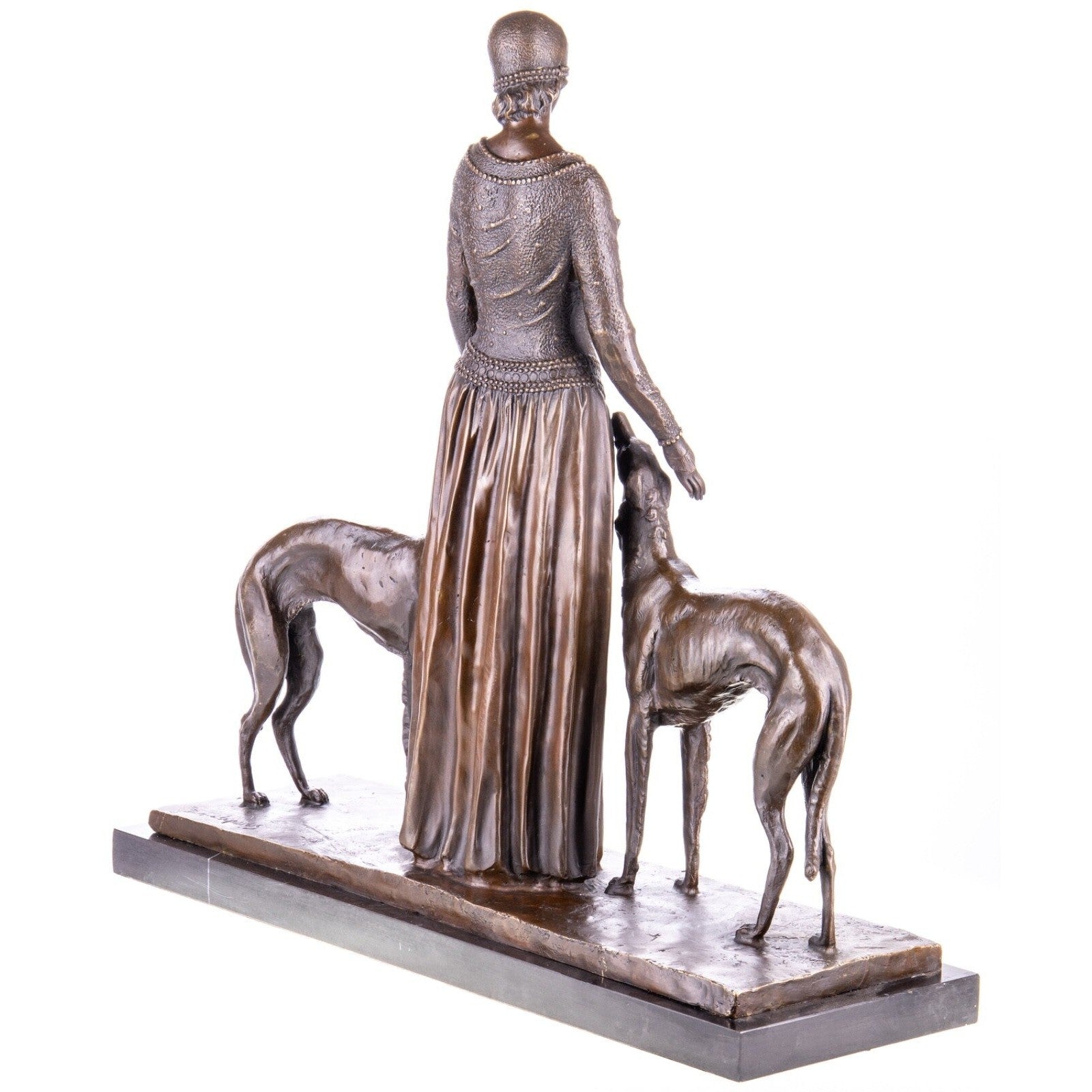 Elegant Lady with Greyhounds | Handcrafted Bronze Decor