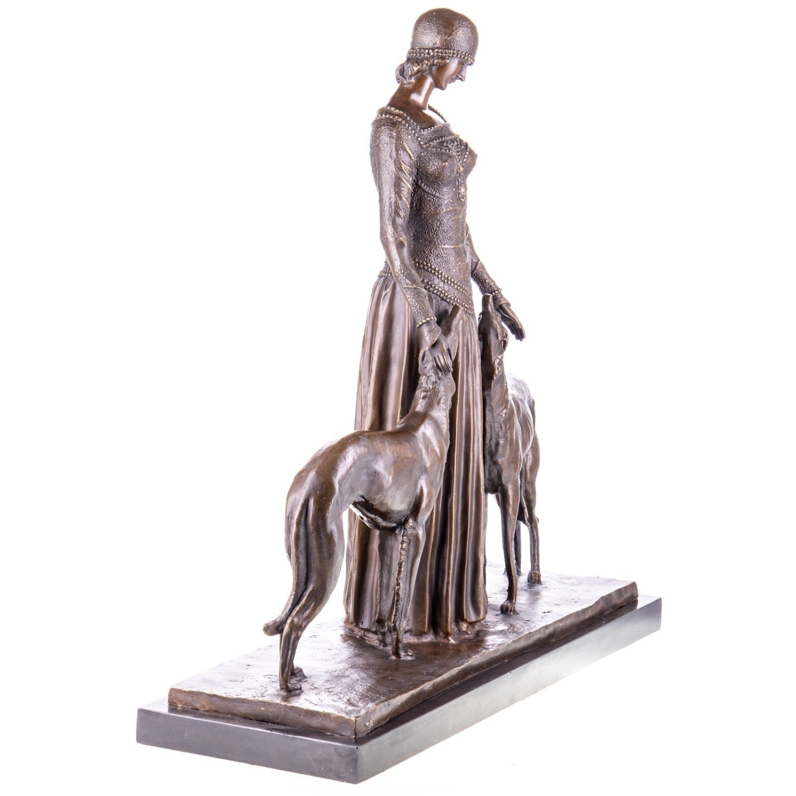 Elegant Lady with Greyhounds | Handcrafted Bronze Decor