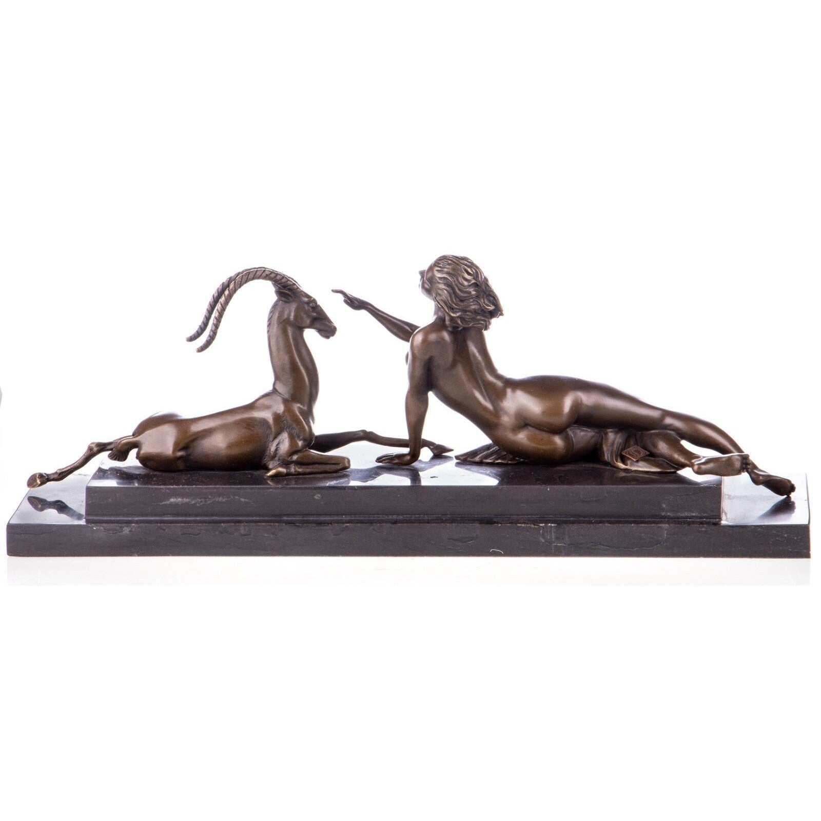 Reclining Woman with Gazelle | Handcrafted Bronze Decor