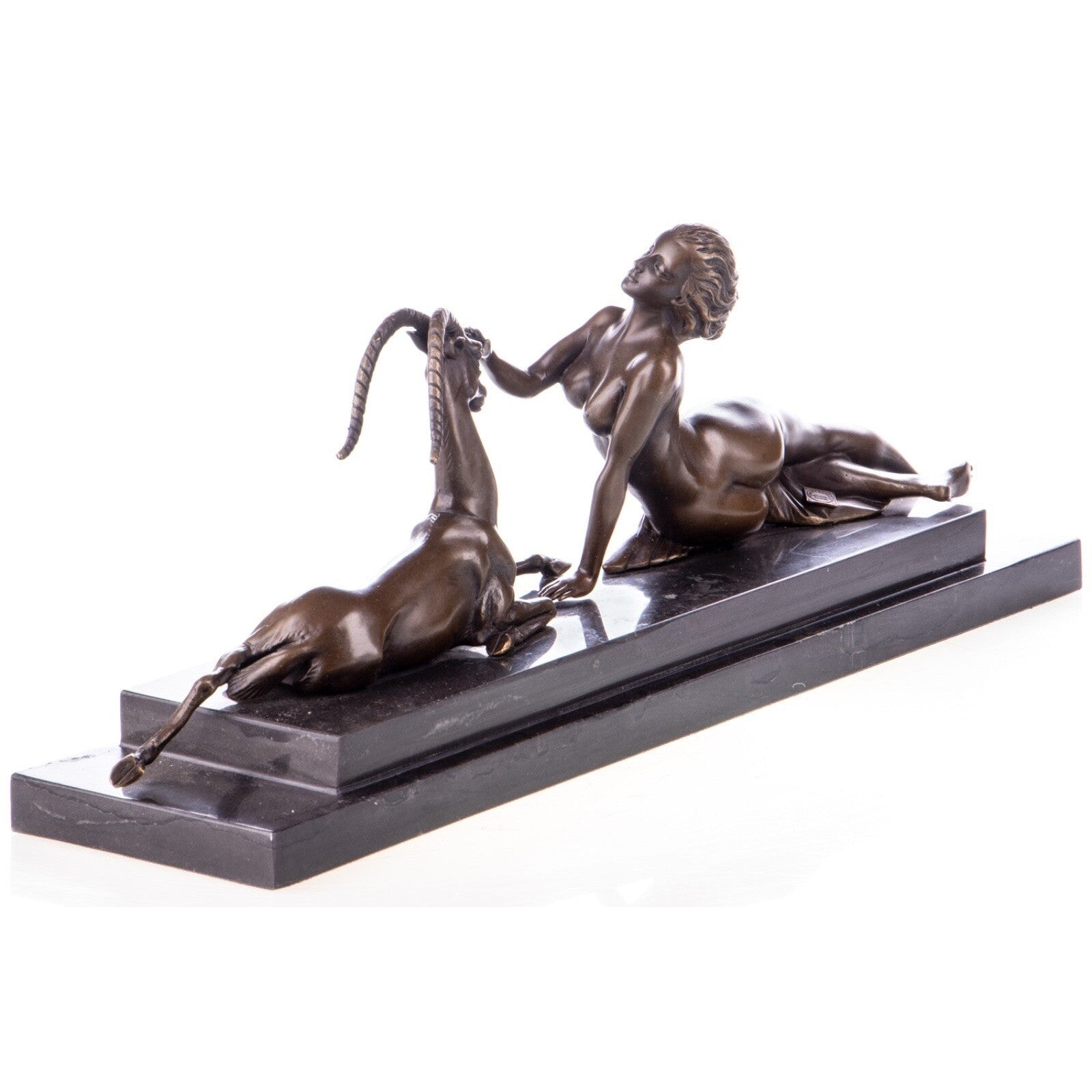 Reclining Woman with Gazelle | Handcrafted Bronze Decor