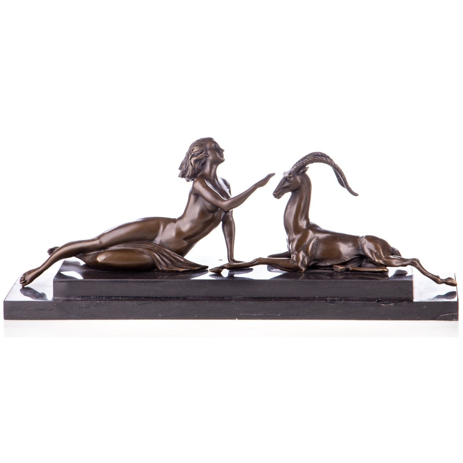 Reclining Woman with Gazelle | Handcrafted Bronze Decor