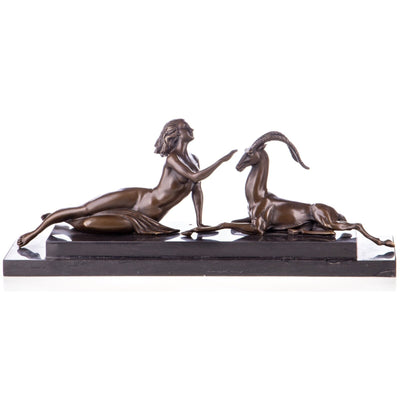 Reclining Woman with Gazelle | Handcrafted Bronze Decor