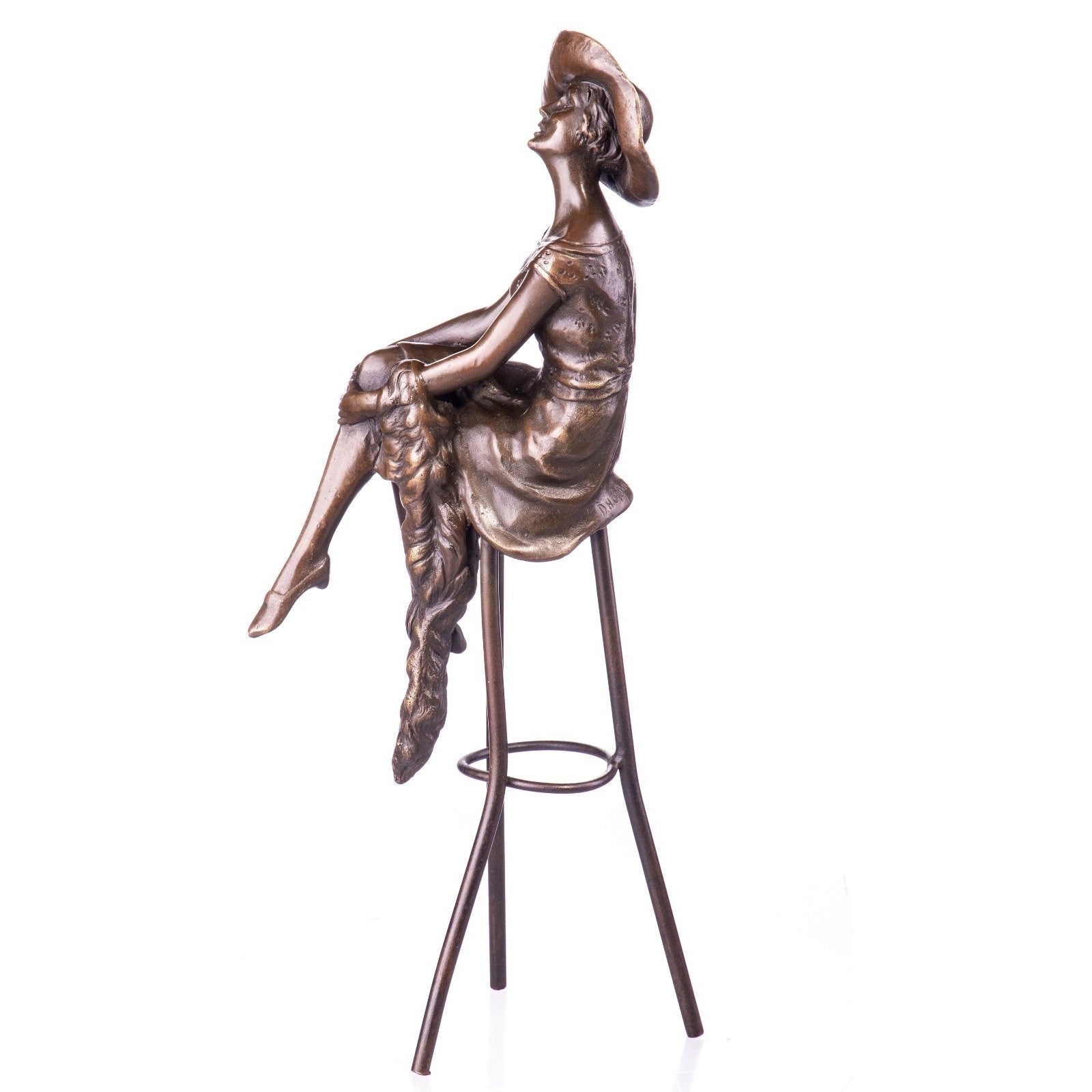 Elegant Seated Lady on Stool | Handcrafted Bronze Decor