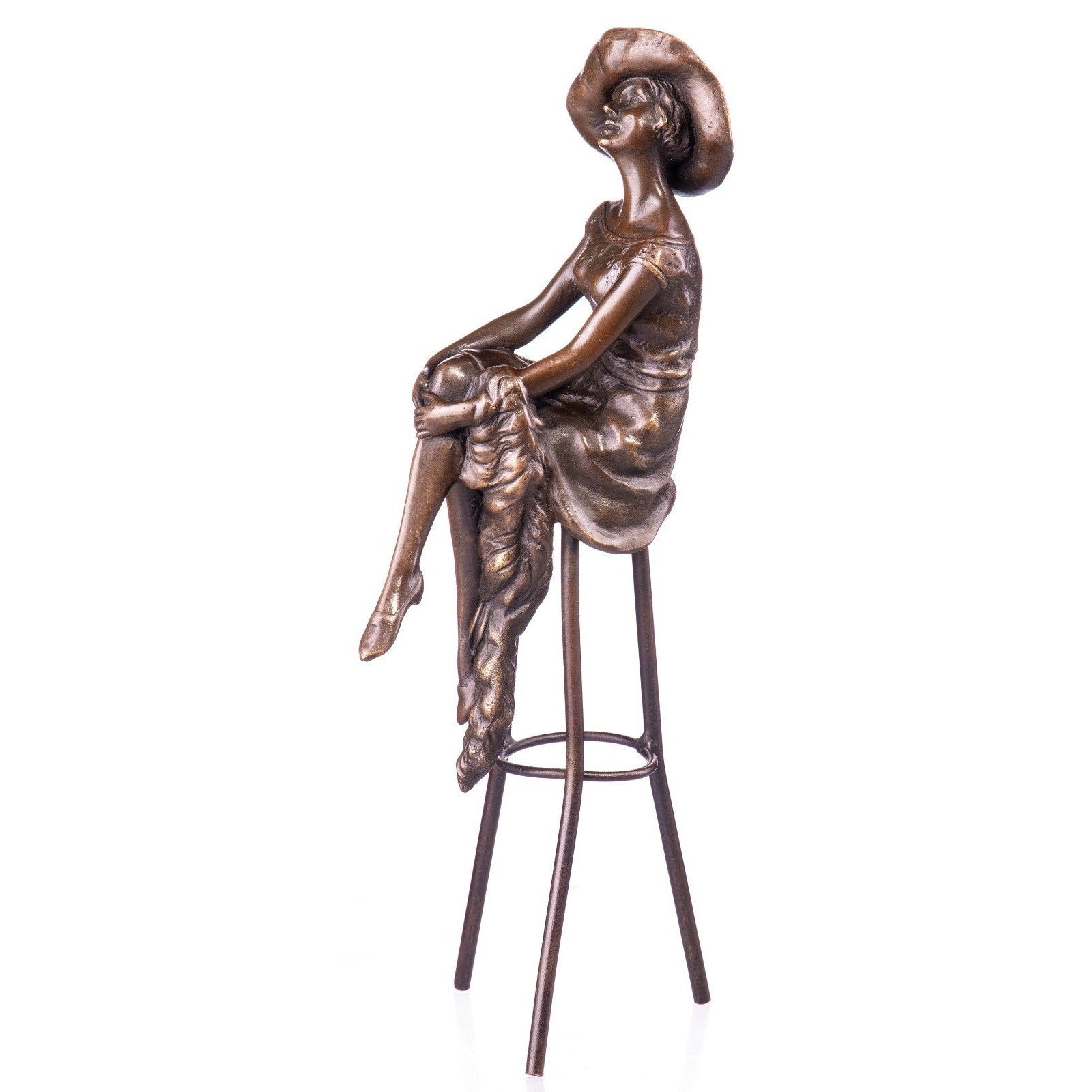 Elegant Seated Lady on Stool | Handcrafted Bronze Decor
