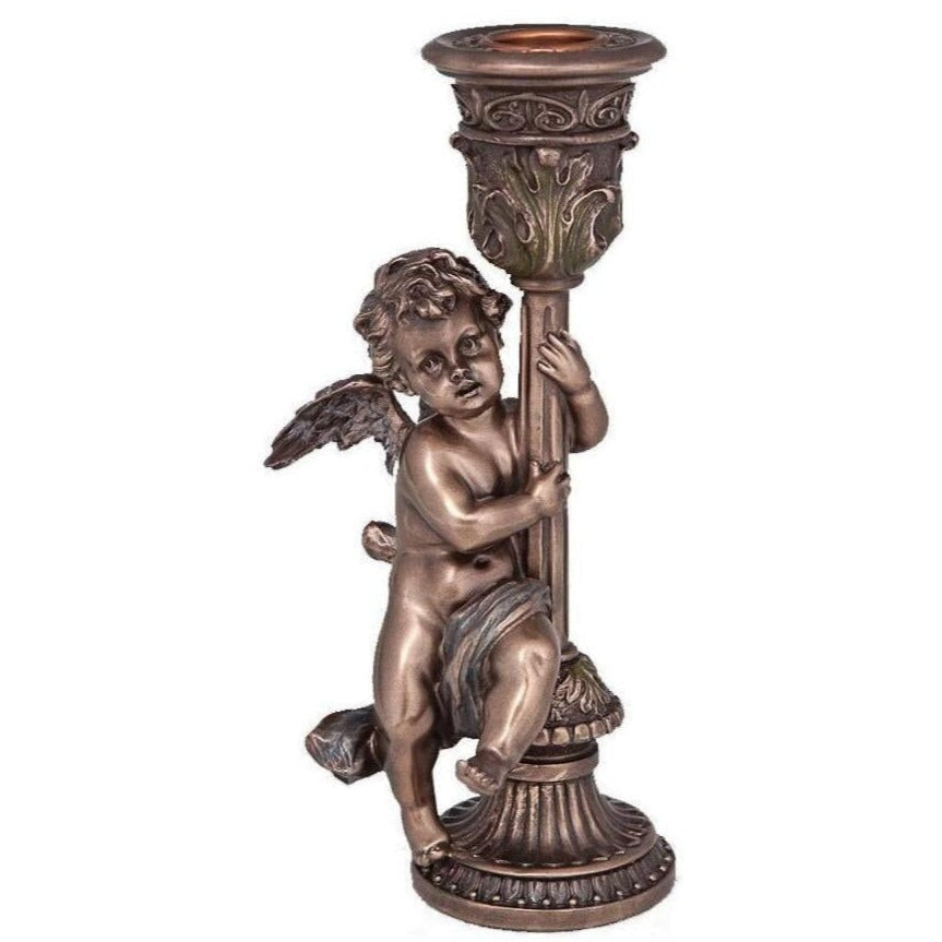 Cherub Candle Holder Statue | Handcrafted Bronze Decor