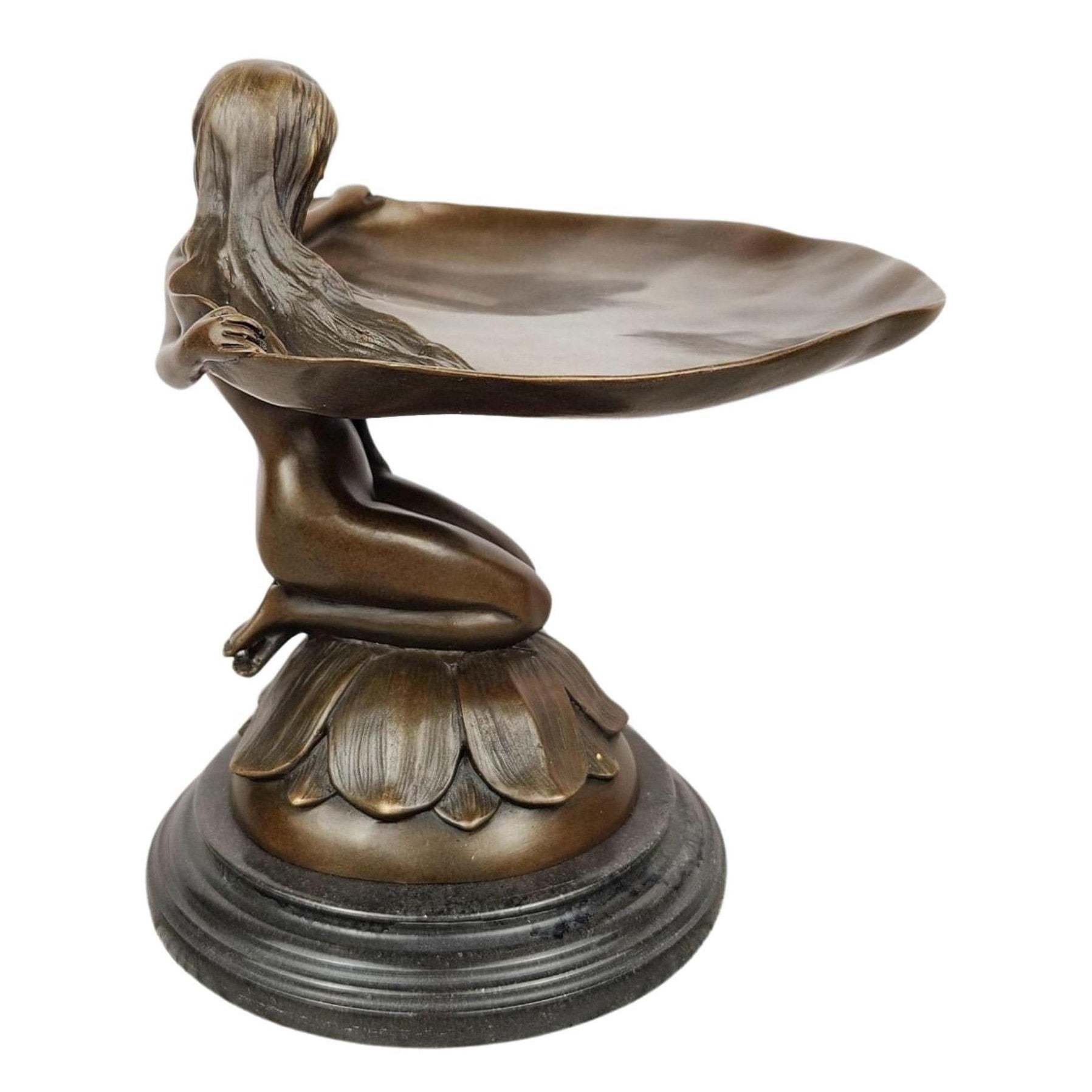 Woman Tray Sculpture | Handcrafted Bronze Decor | Unique Home Accent