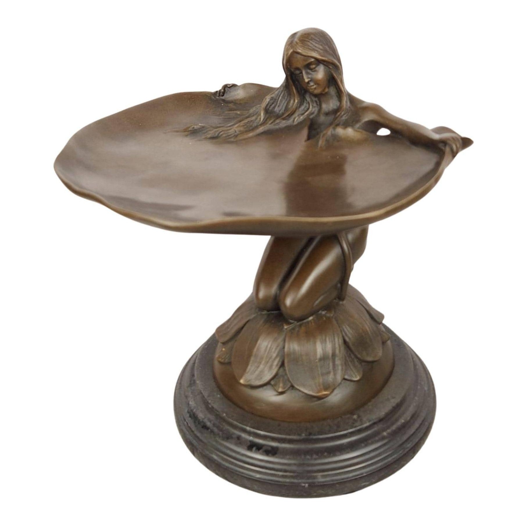 Woman Tray Sculpture | Handcrafted Bronze Decor | Unique Home Accent