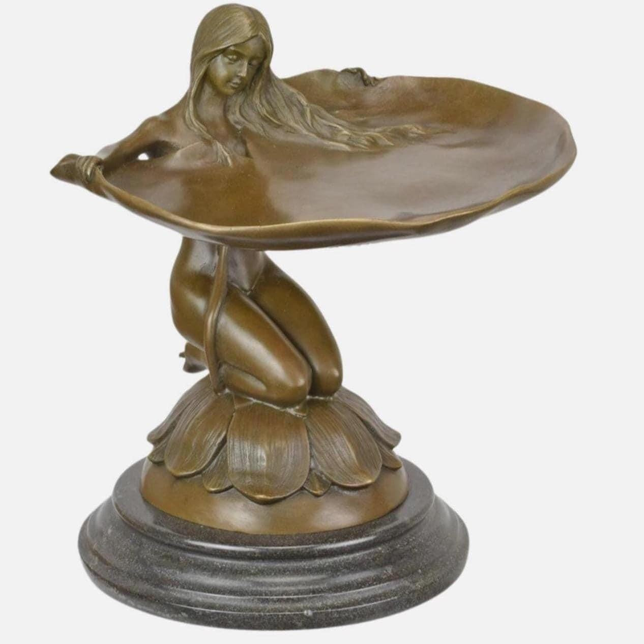 Woman Tray Sculpture | Handcrafted Bronze Decor | Unique Home Accent