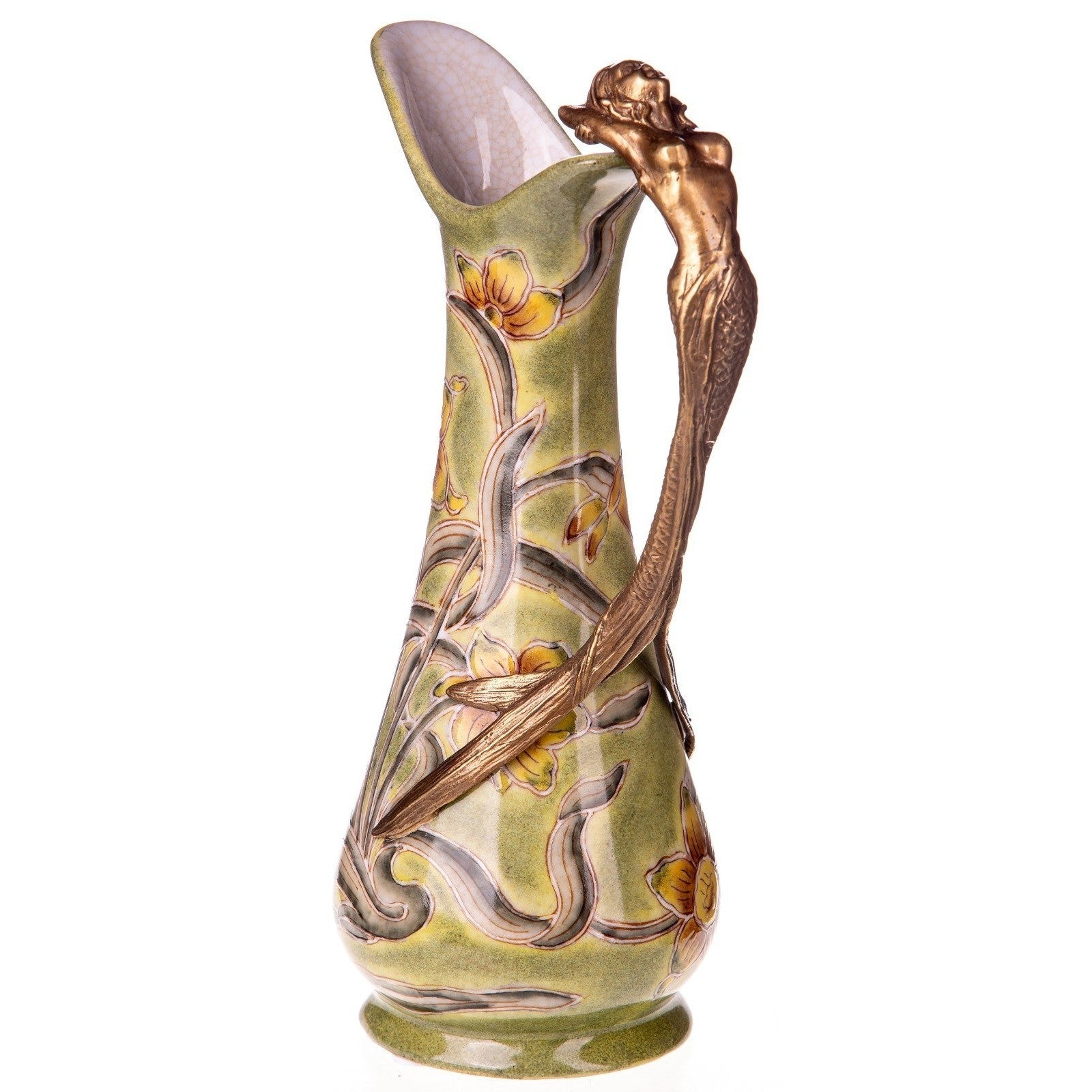 Art Nouveau Floral Ewer Vase | Handcrafted Ceramic Decor