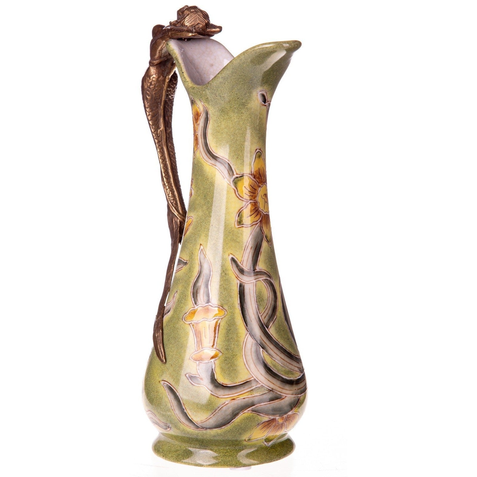 Art Nouveau Floral Ewer Vase | Handcrafted Ceramic Decor