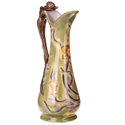 Art Nouveau Floral Ewer Vase | Handcrafted Ceramic Decor