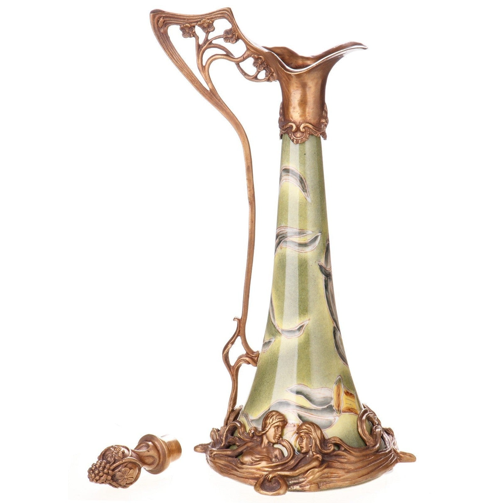 Art Nouveau Floral Ewer Vase | Handcrafted Bronze Decor
