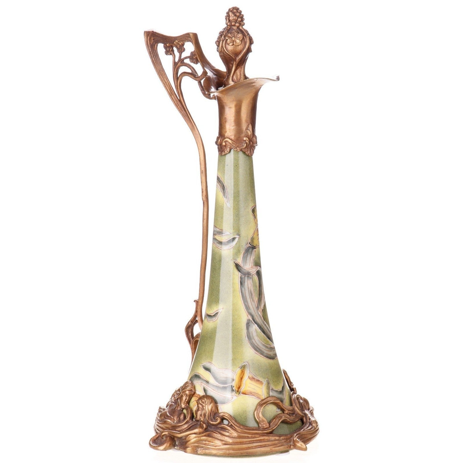 Art Nouveau Floral Ewer Vase | Handcrafted Bronze Decor
