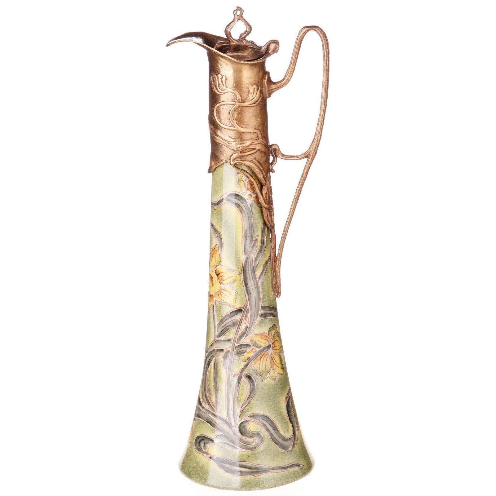 Art Nouveau Floral Ewer Vase | Handcrafted Bronze Decor