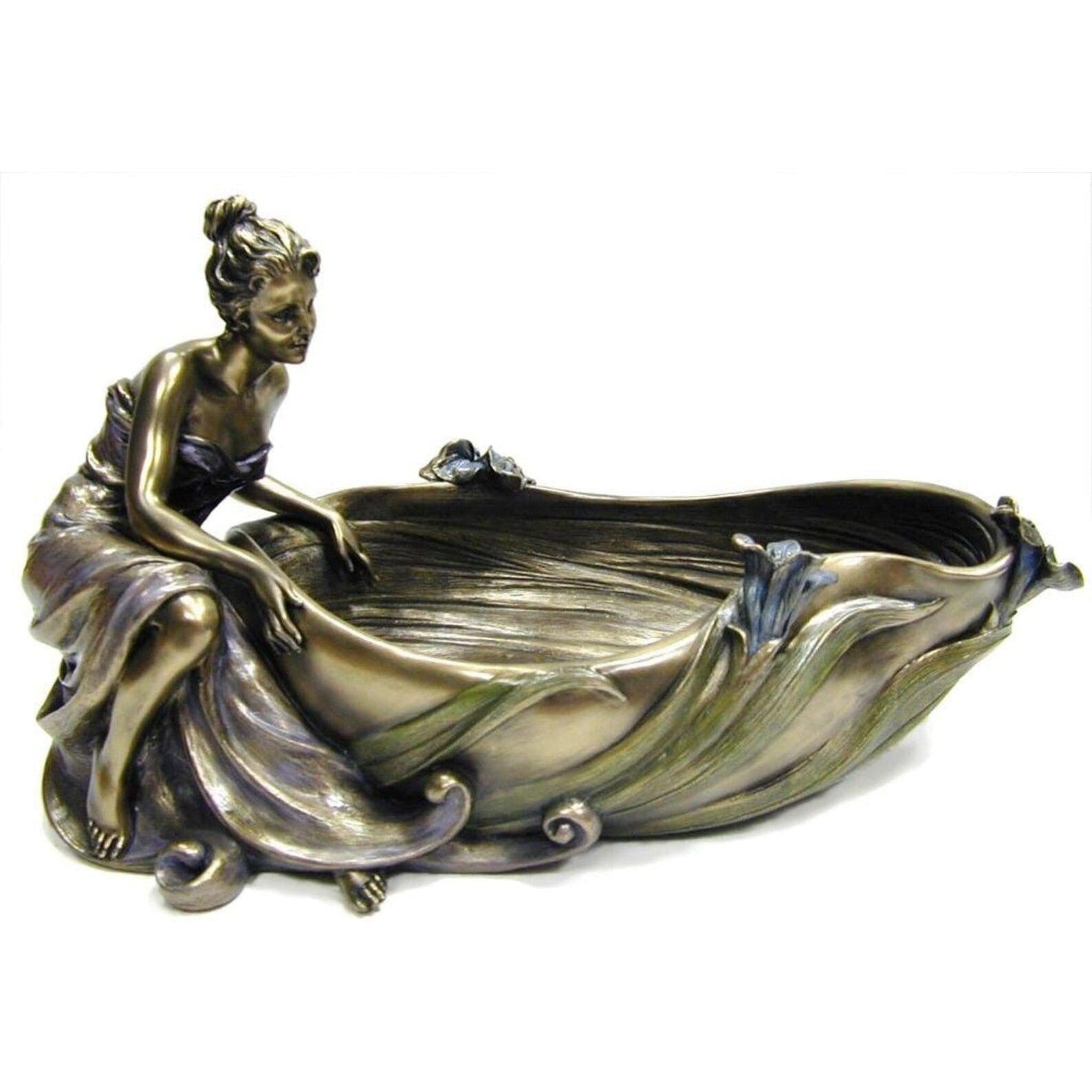 Art Nouveau The bronze woman figurine plate Bowl with Woman