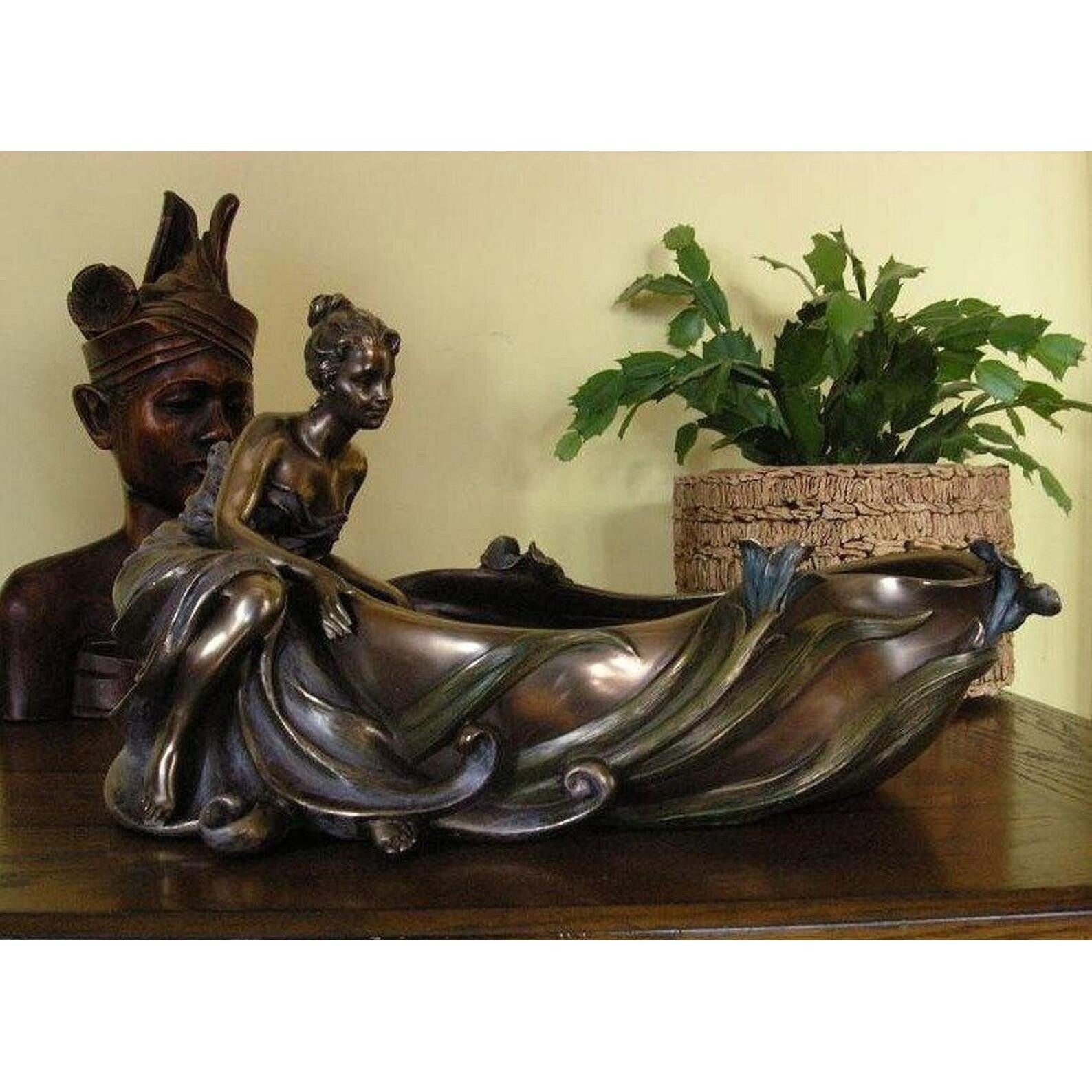 Art Nouveau The bronze woman figurine plate Bowl with Woman
