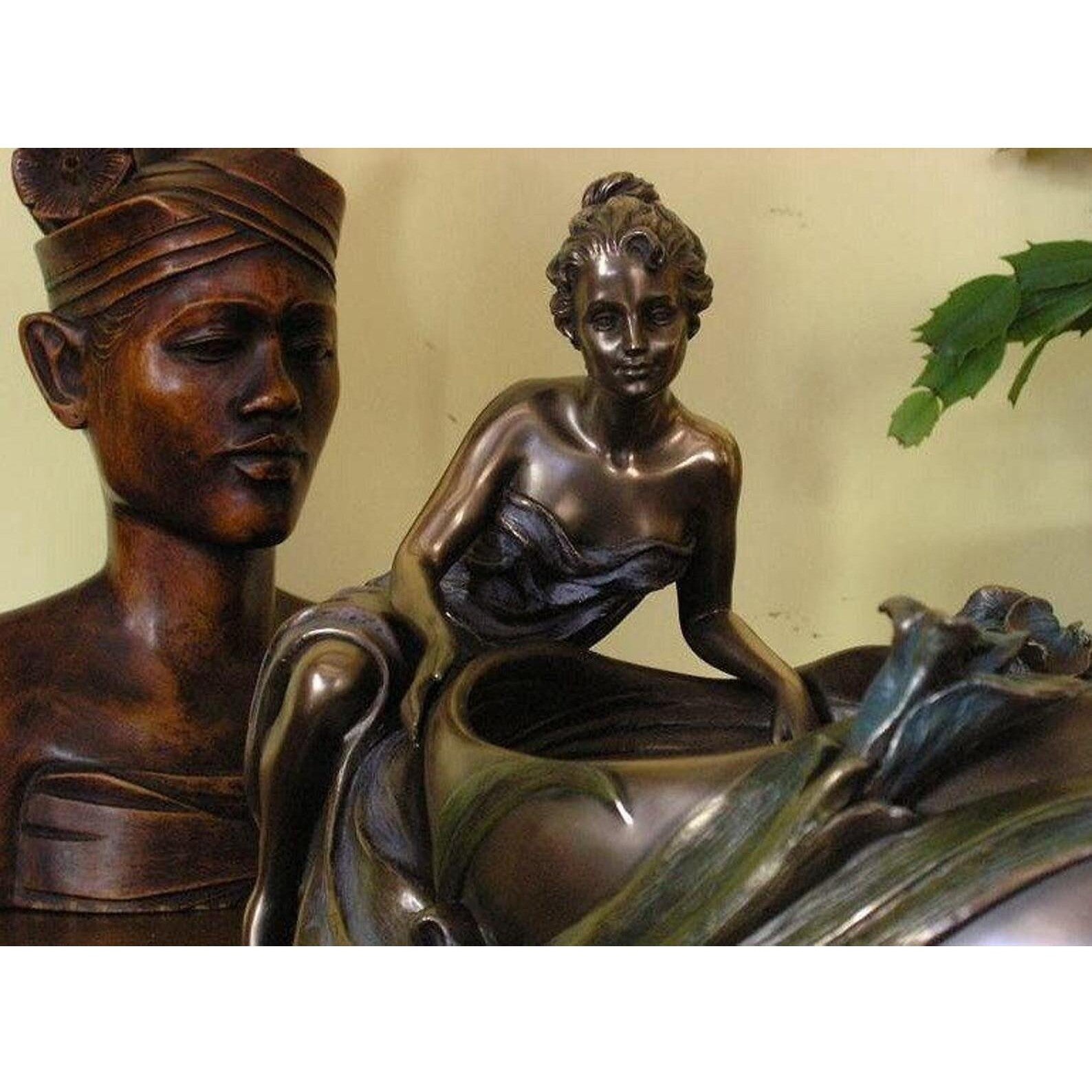 Art Nouveau The bronze woman figurine plate Bowl with Woman